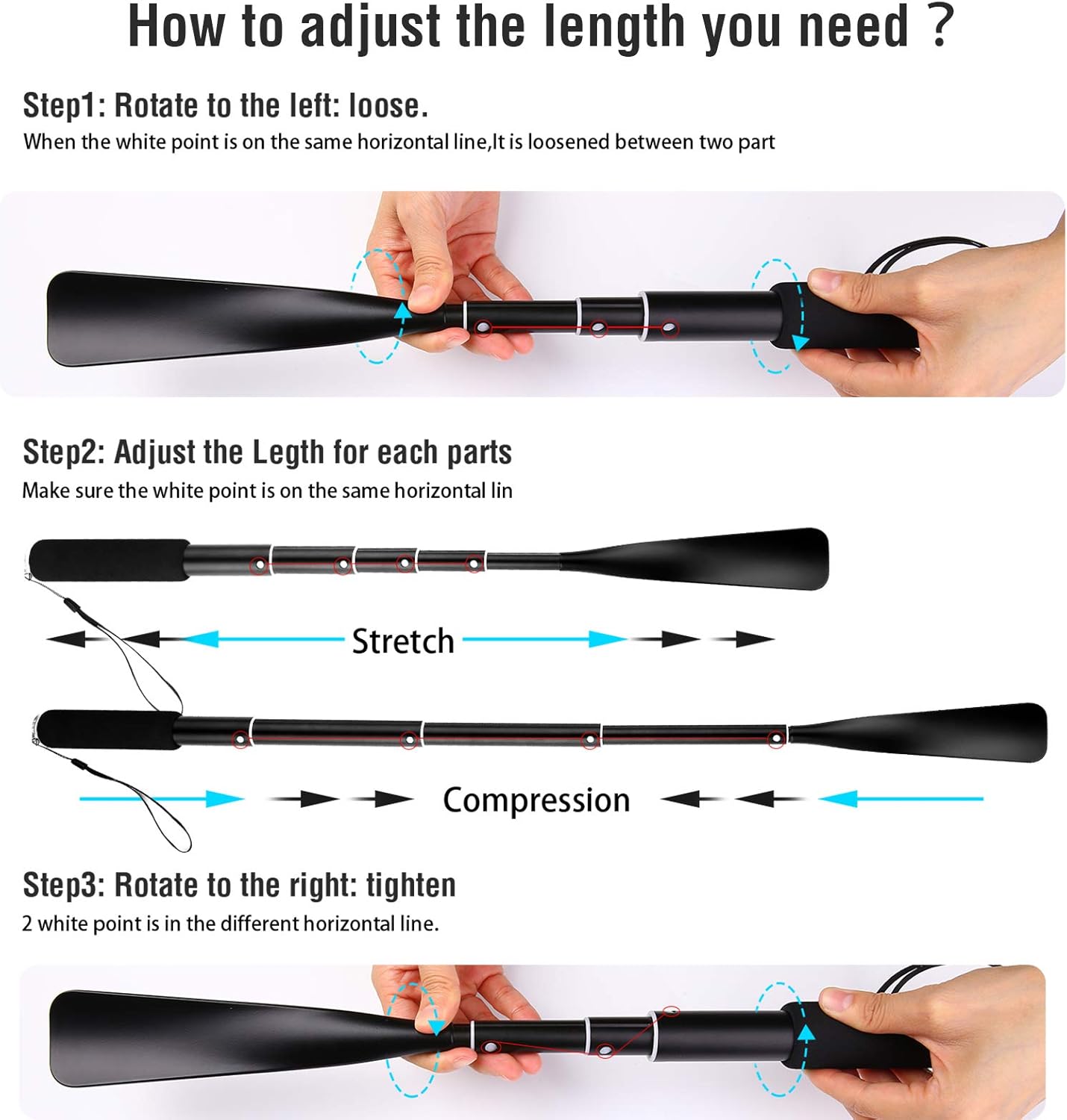 Shoe Horn Long Handle,14.5"-37" Retractable | Aluminum Shoe Horn - VINE GLOBAL