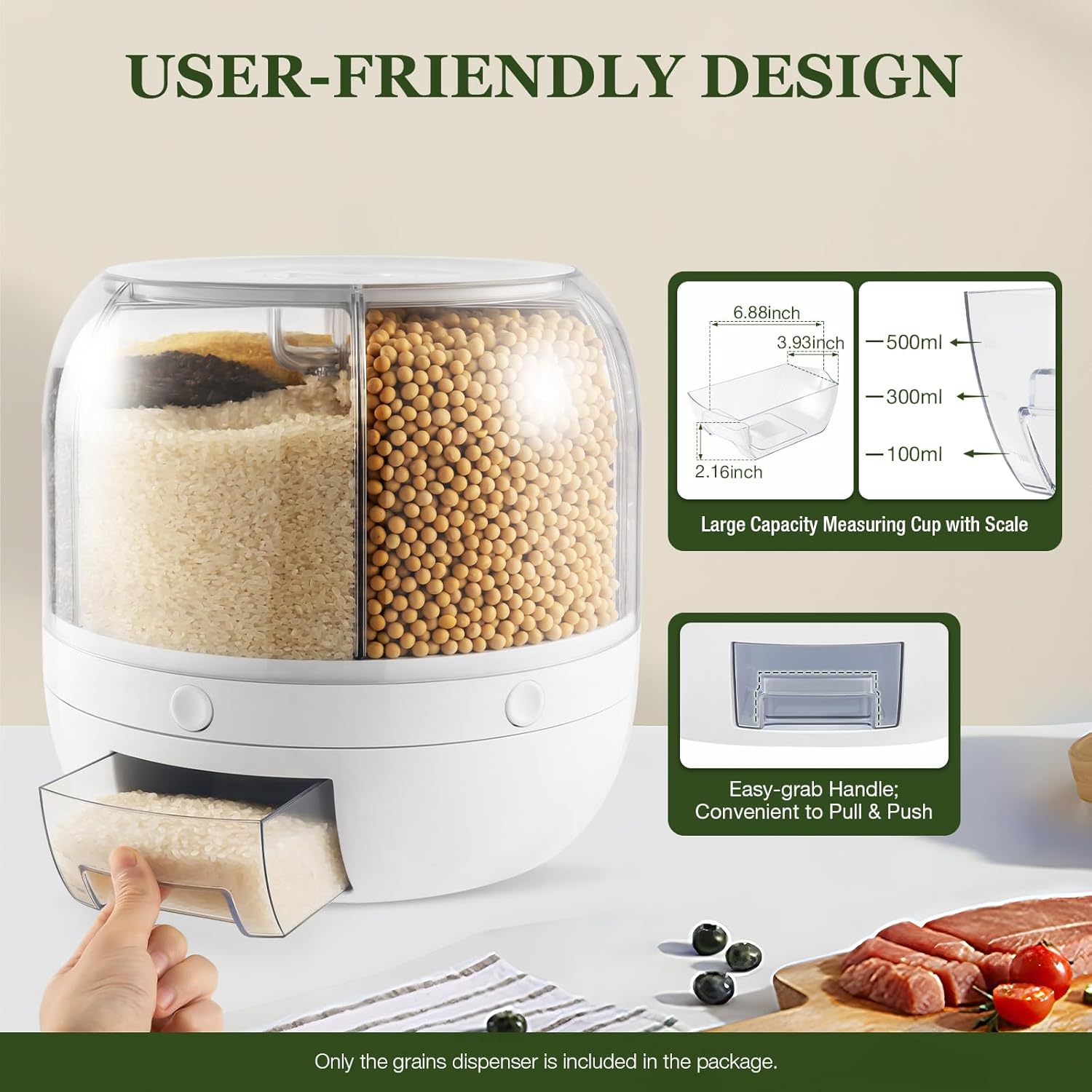 360° Rotating Grains Dispenser with Moisture Sealed Lid,6 Grids Food Dispenser - VINE GLOBAL