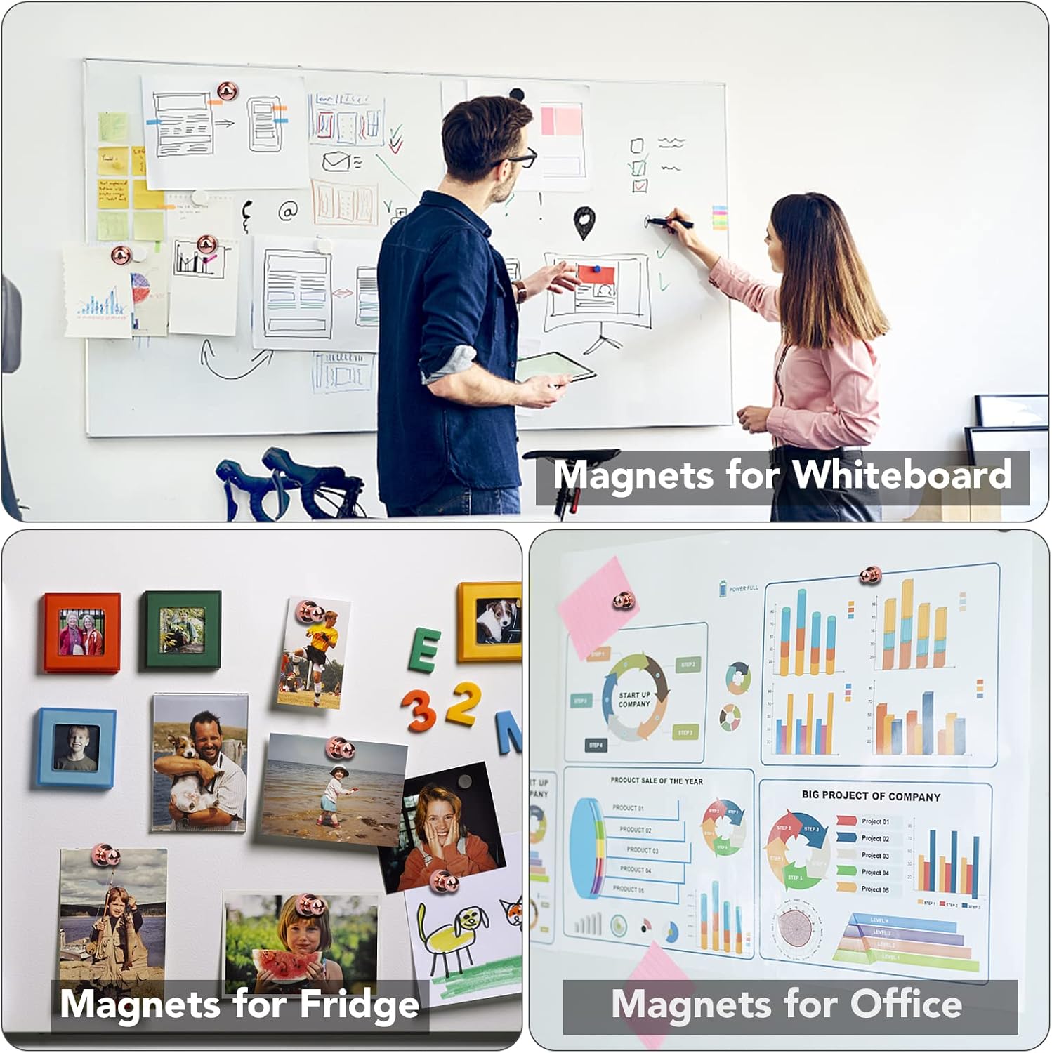 12Pcs Black Fridge Magnets, Small and Strong Magnets for Whiteboard - VINE GLOBAL