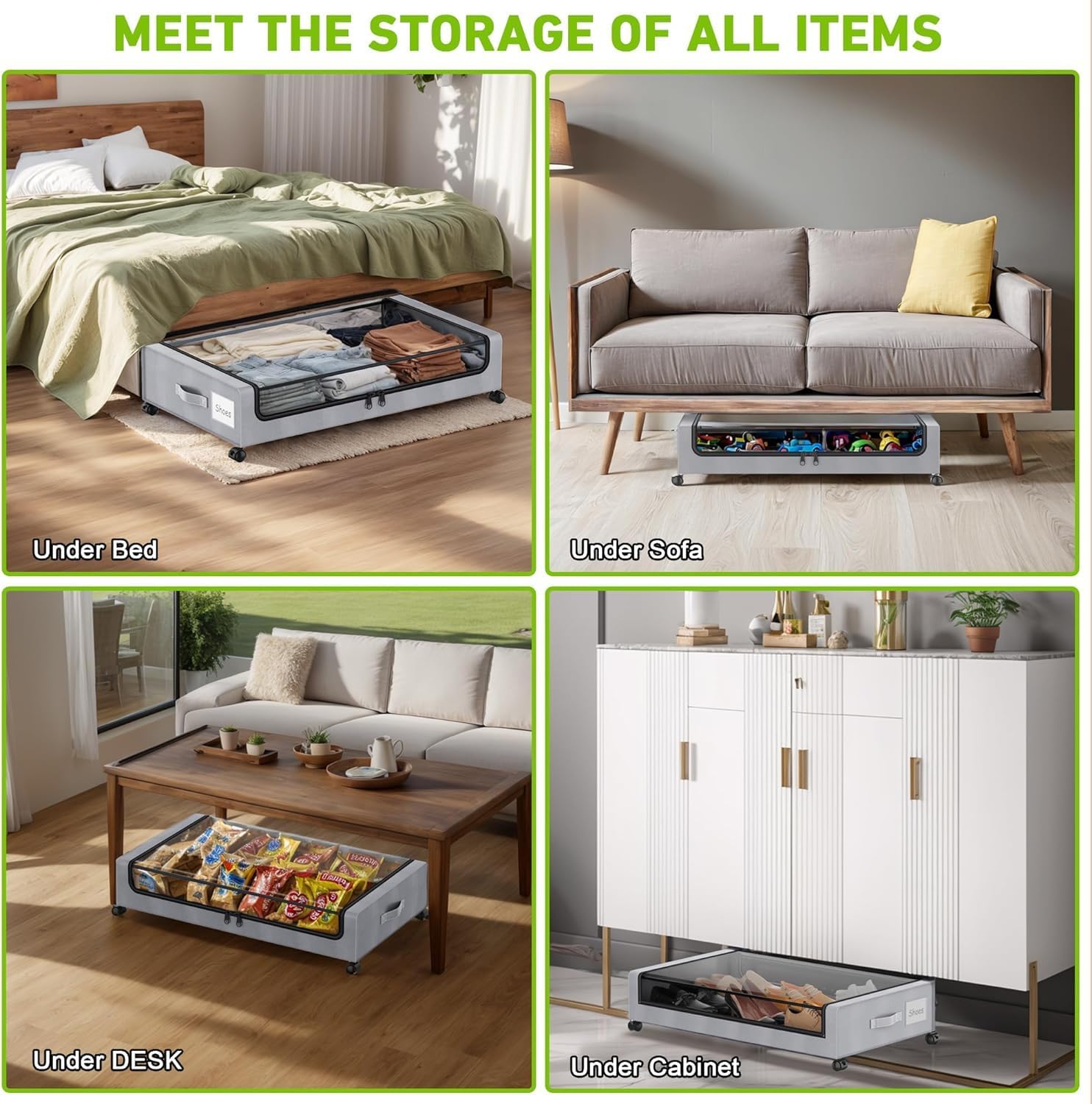 Under Bed Storage with Wheels, 2-Pack Under Bed Storage Containers with Clear Lids - VINE GLOBAL