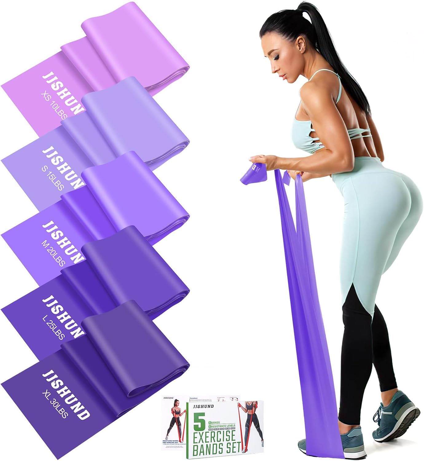 Resistance Bands Set, 5 Pcs Exercise Bands Elastic Stretch Bands for Yoga Pilates Fitness Stretching Strength Training, Workout Bands for Home Gym VINE GLOBAL