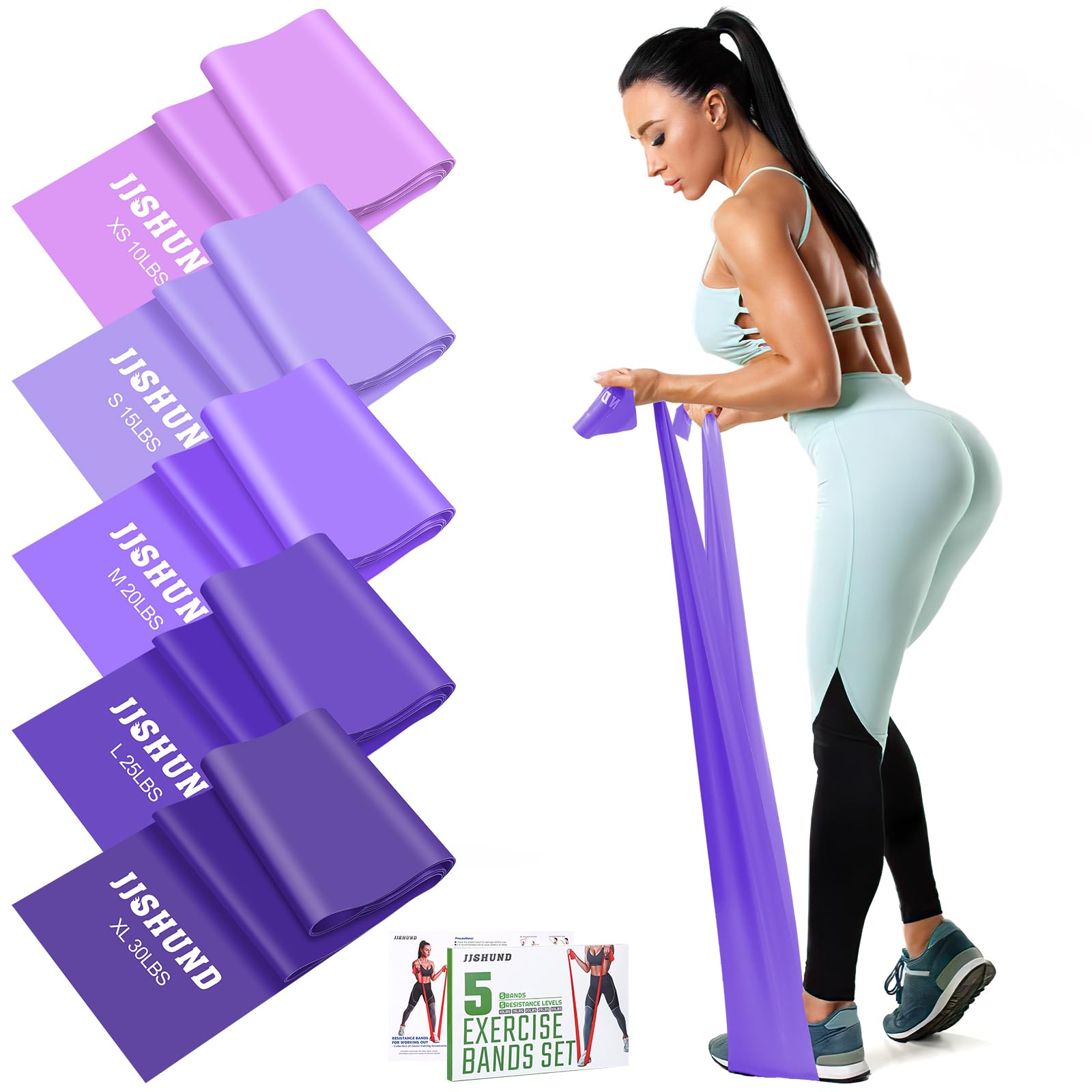 Resistance Bands Set, 5 Pcs Exercise Bands Elastic Stretch Bands for Yoga Pilates Fitness Stretching Strength Training, Workout Bands for Home Gym VINE GLOBAL