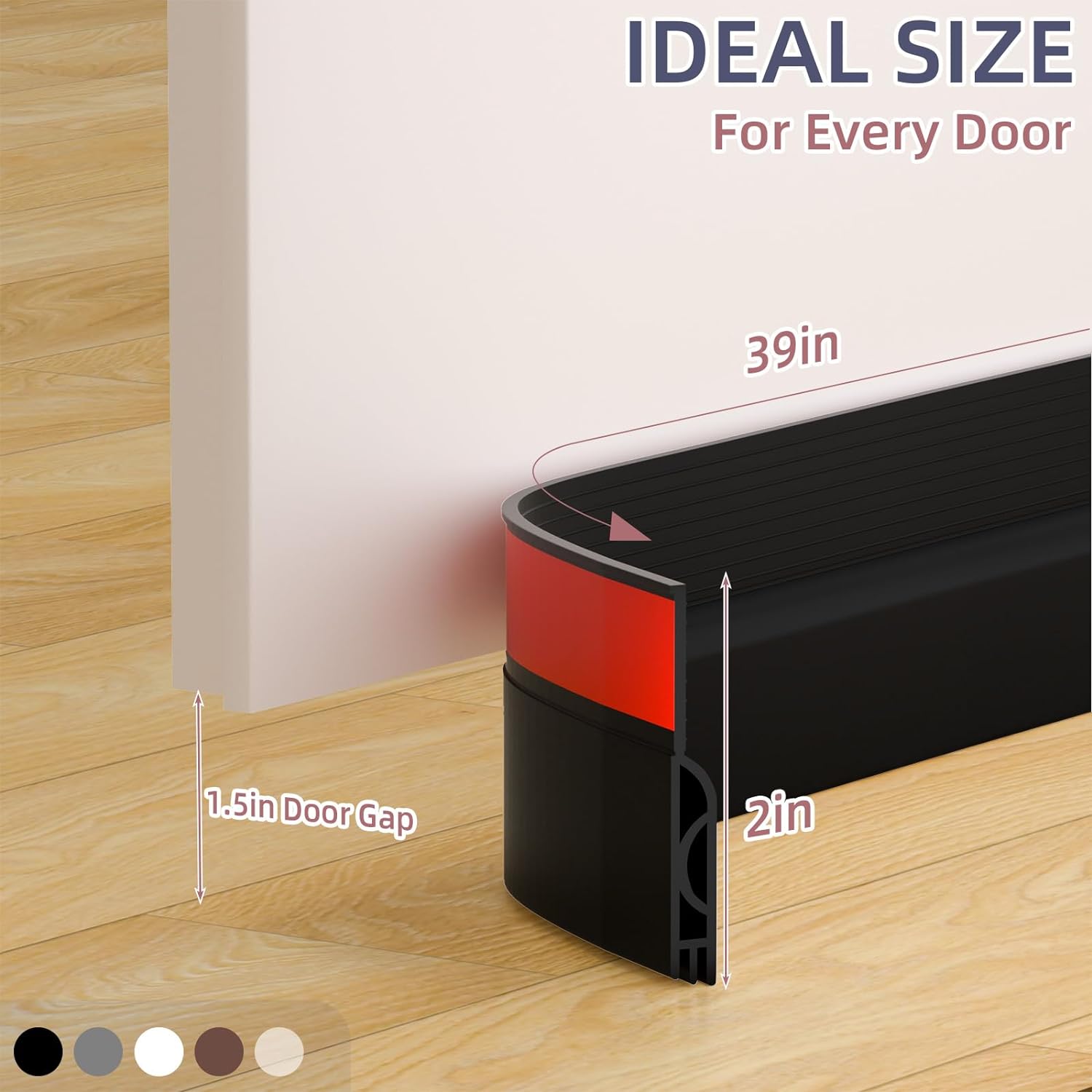 Door Draft Stopper, Door Sweep for Bottom of Door, Weather Stripping Door Seal, Under Door Gap Filler, Under Door Draft Blocker Soundproof/Insulator, Door stoppers (Black, 39‘’) - VINE GLOBAL