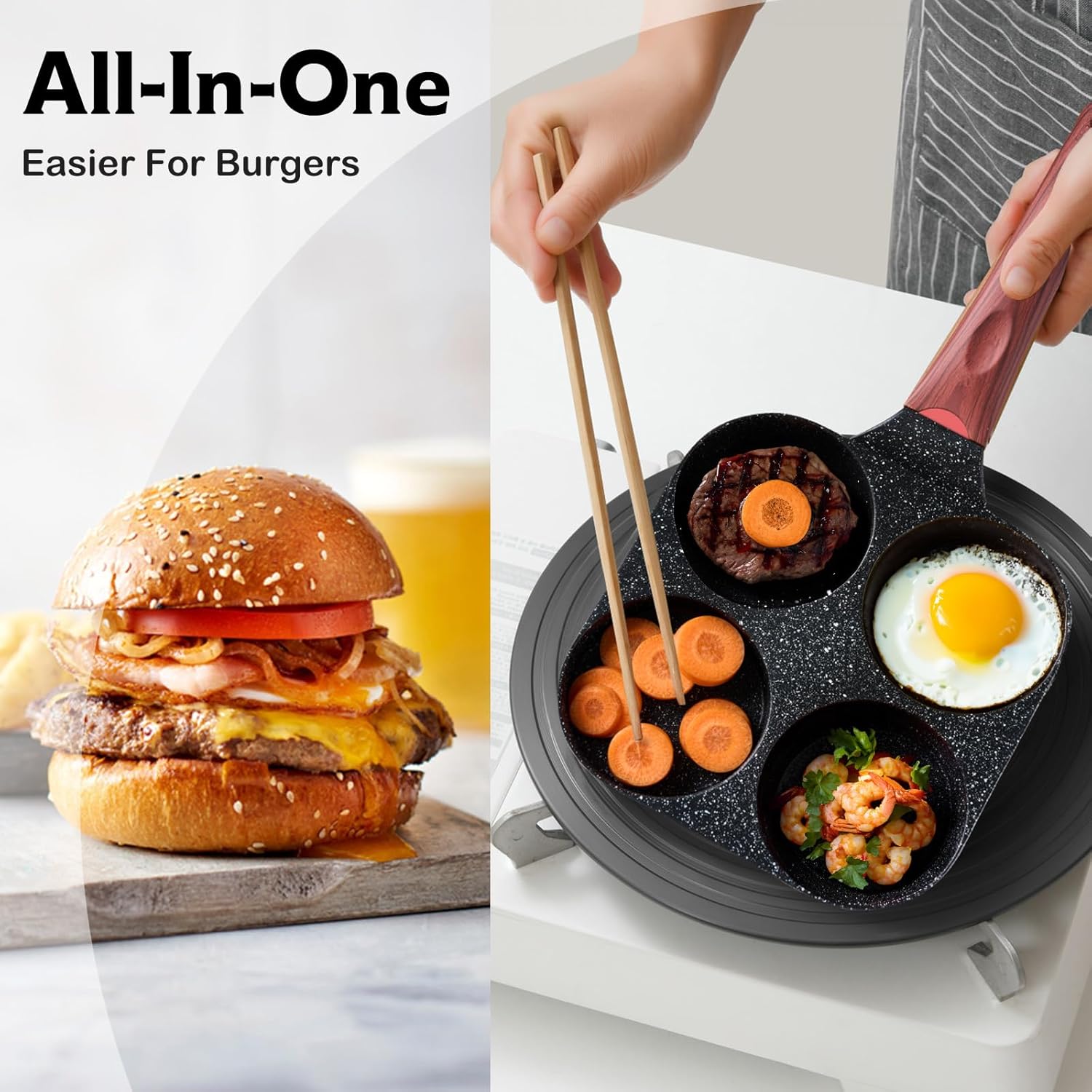 Egg Pan, 4-Cup Nonstick Granite Omelette Skillet - VINE GLOBAL