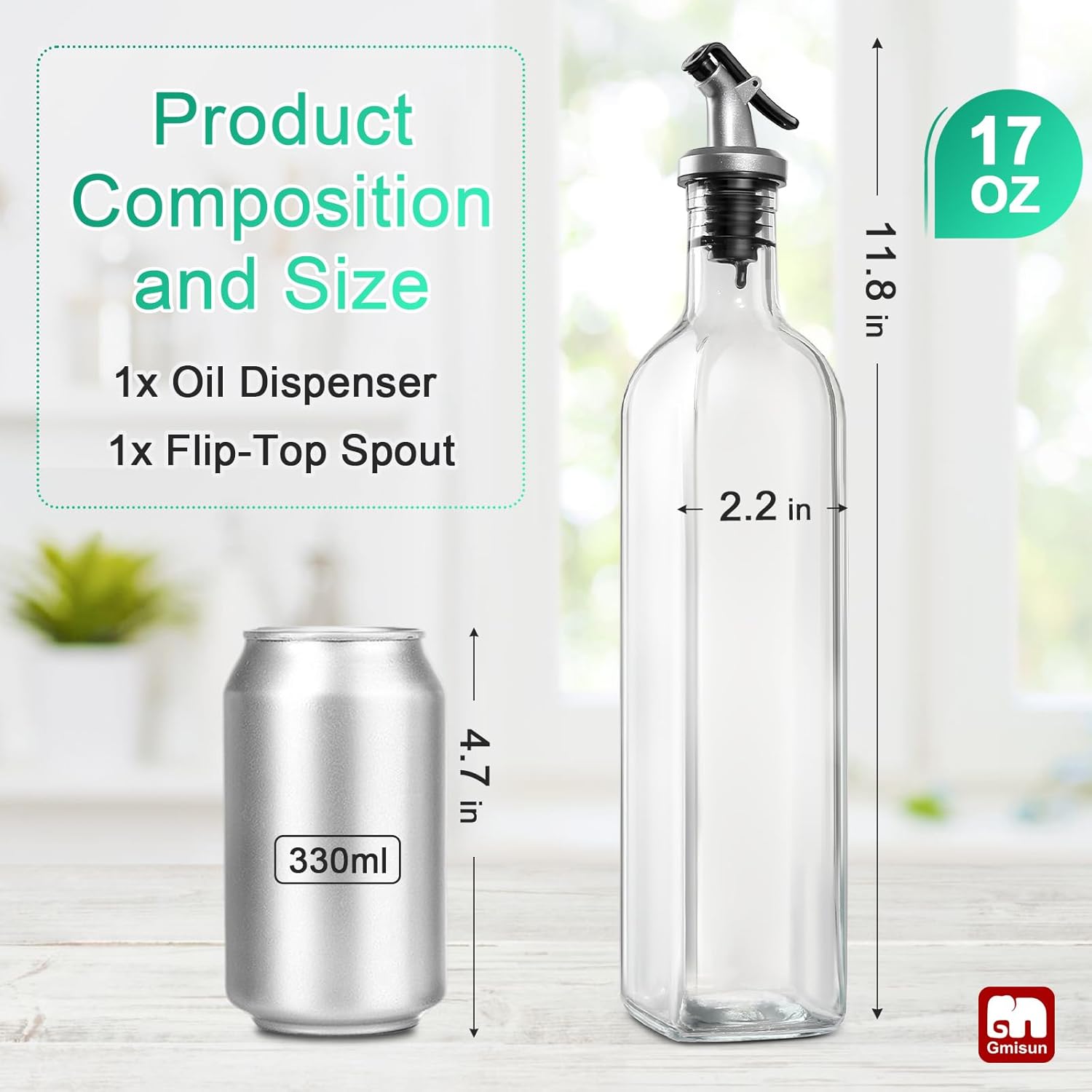 Oil Dispenser for Kitchen, 4Pack Oil Bottles for Kitchen, 17oz Cooking Oil Dispenser Bottle, Glass Oil Container with Plastic Pourer, Oil Cruet with Plastic Funnel and Labels for Vegetable - VINE GLOBAL