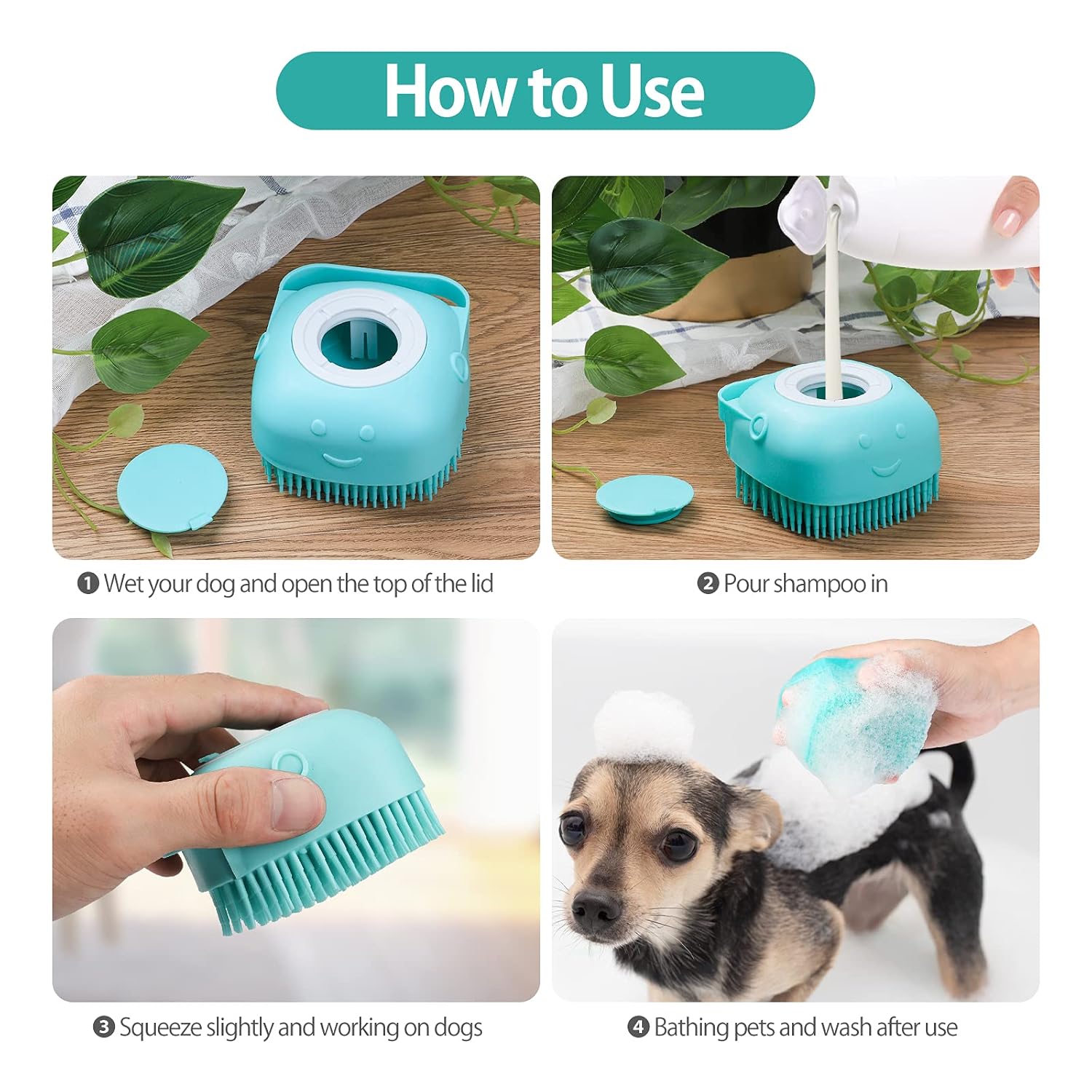 2Pack Dog Bath Brush, Soft Silicone Pet Shampoo Massage Dispenser Grooming Shower Brush for Short Long Haired Dogs and Cats Washing, ISWAYSTORE VINE GLOBAL