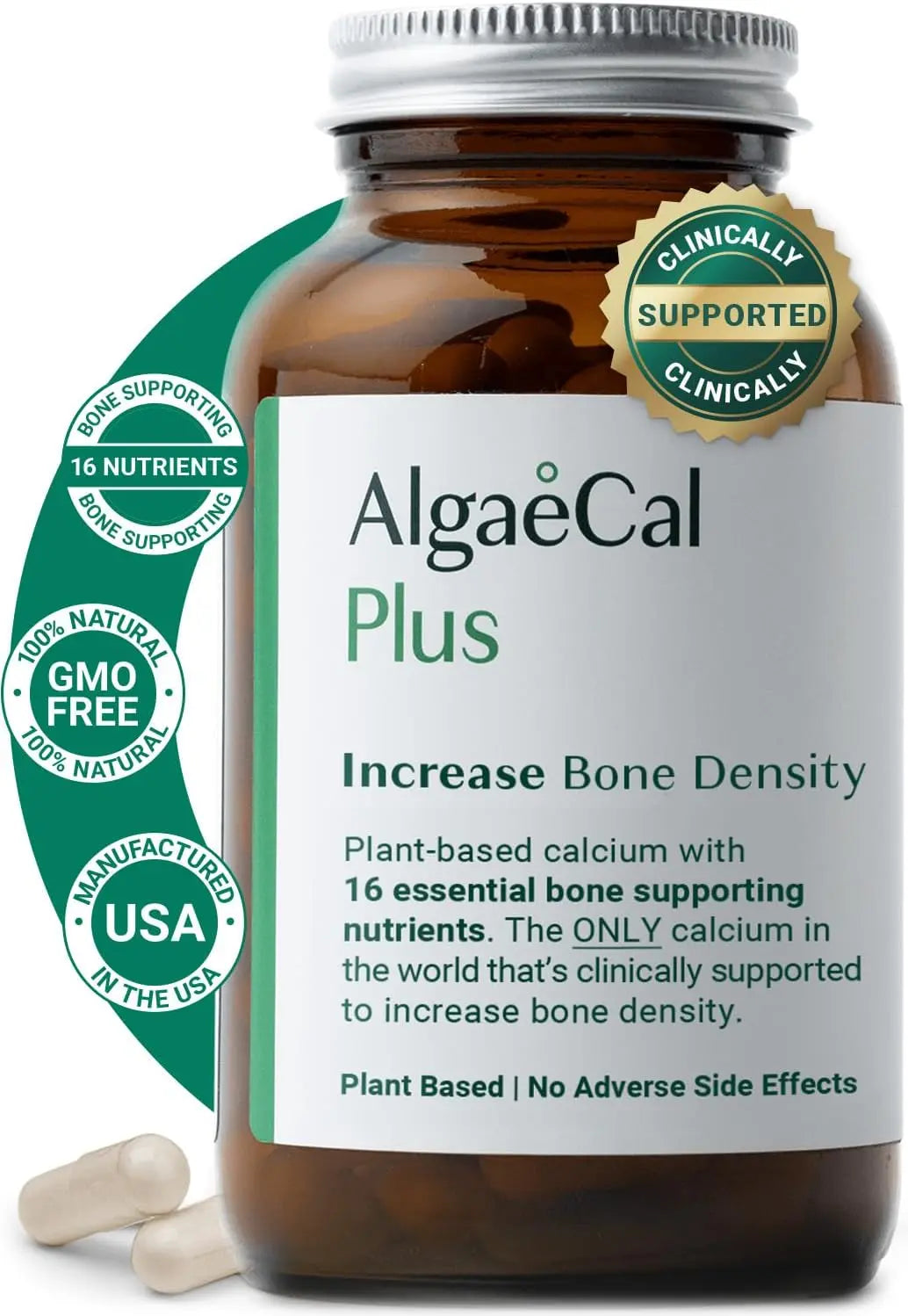 ALGAECAL Plus - Organic Red Algae Calcium Supplement for Women, Vitamin K2 (100mg), Vitamin D3 (1600 IU), Magnesium (350mg) & Trace Minerals, for Improved Bone Strength, Easy to Swallow, 120 Veg Caps VINE GLOBAL