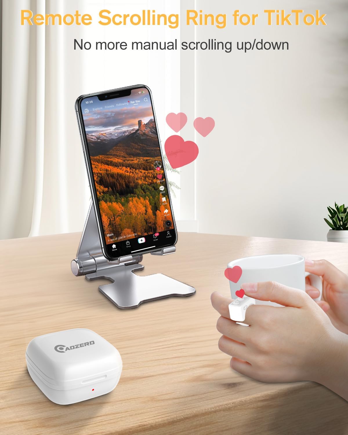 Remote Control for TikTok, Page Turner for Kindle App, Bluetooth Camera Video Recording Remote, Scrolling Ring for TIK Tok, iPhone, iPad, iOS, Android - Black - VINE GLOBAL