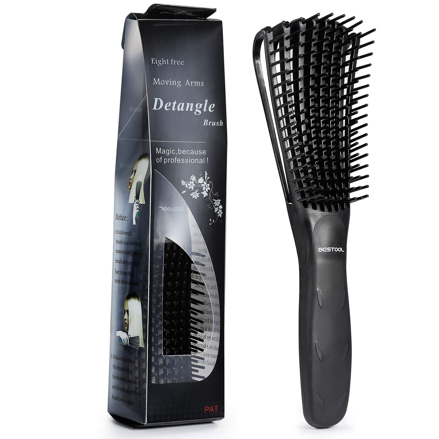 Detangling Brush, Detangler Brush for Natural Black/ Curly Hair Afro 3/4abc Texture, Faster n Easier Detangle Wet or Dry Hair with No Pain (Black) - VINE GLOBAL