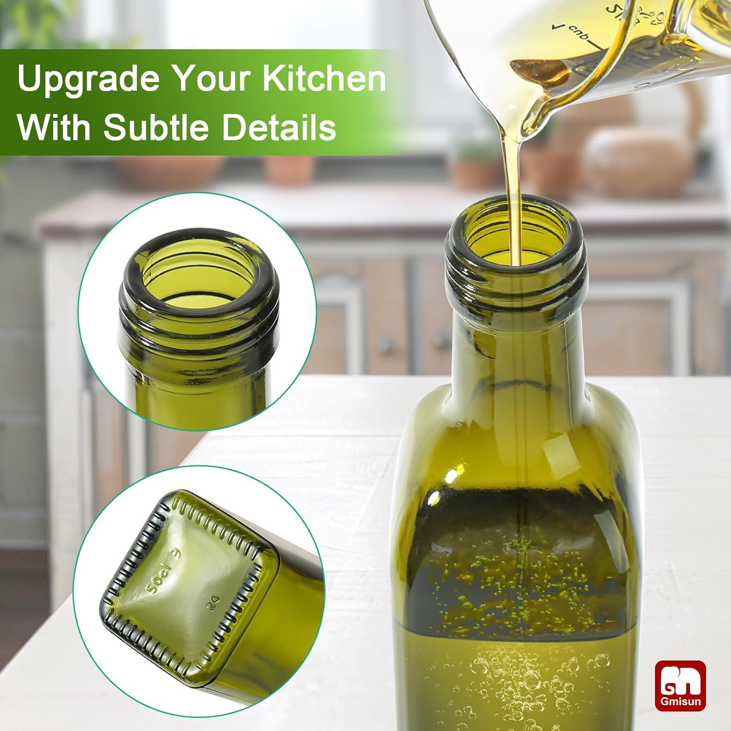 Oil Dispenser for Kitchen, 4Pack Oil Bottles for Kitchen, 17oz Cooking Oil Dispenser Bottle, Glass Oil Container with Plastic Pourer, Oil Cruet with Plastic Funnel and Labels for Vegetable - VINE GLOBAL