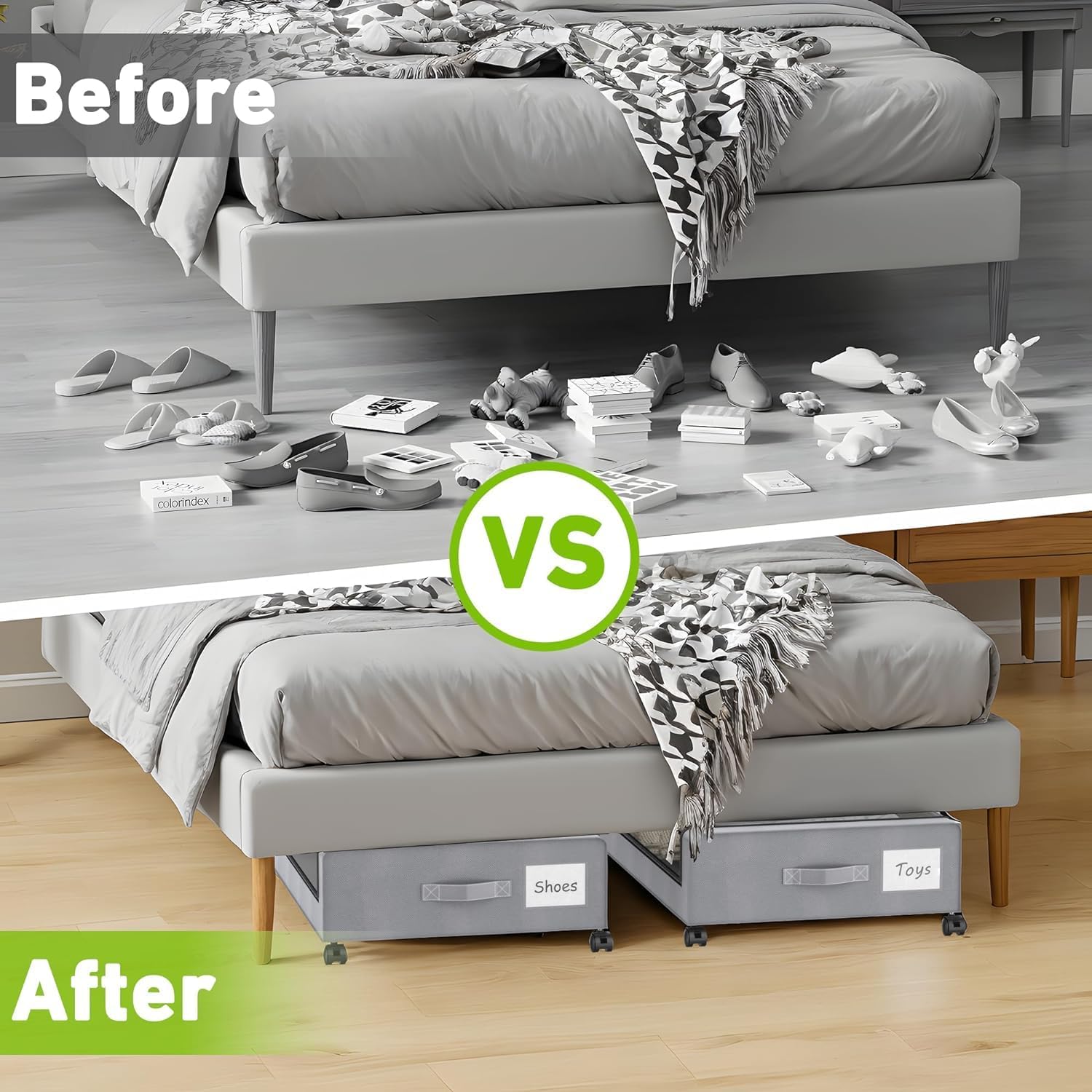 Under Bed Storage with Wheels, 2-Pack Under Bed Storage Containers with Clear Lids - VINE GLOBAL