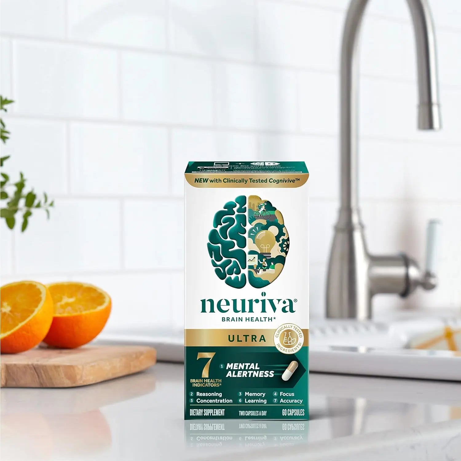 NEURIVA Ultra Decaffeinated Clinically Tested Nootropic Brain Supplement for Mental Alertness, Memory, Focus & Concentration, Cognivive, Neurofactor, Phosphatidylserine, Vitamins B6 B12, 60 Capsules VINE GLOBAL