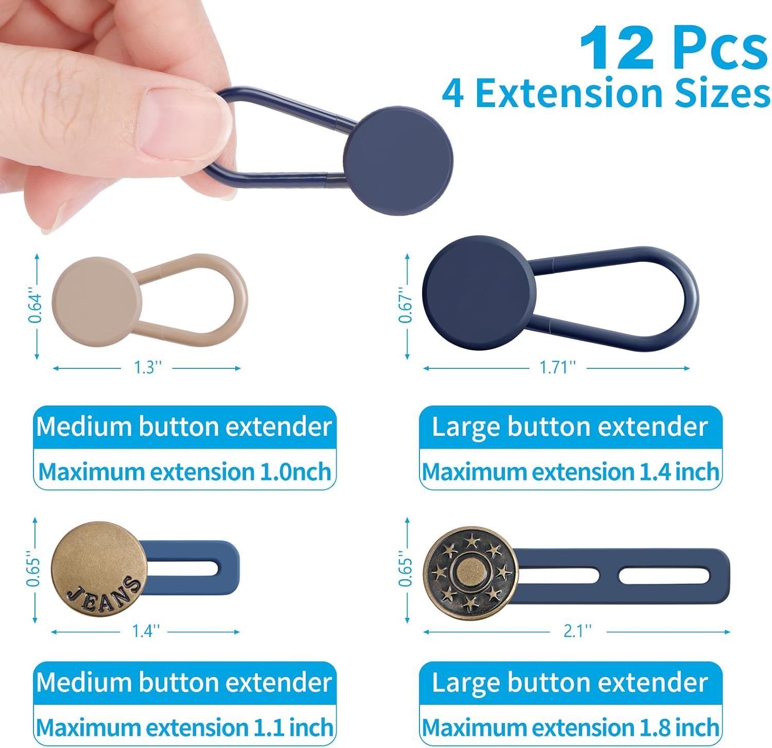 Ceryvop 12PCS Button Extenders for Jeans, Pants Waist Button Extender for Women Men, 3 Colors Pant Waistband Expander, Pants Waist Extension 1-1.4 Inches - VINE GLOBAL