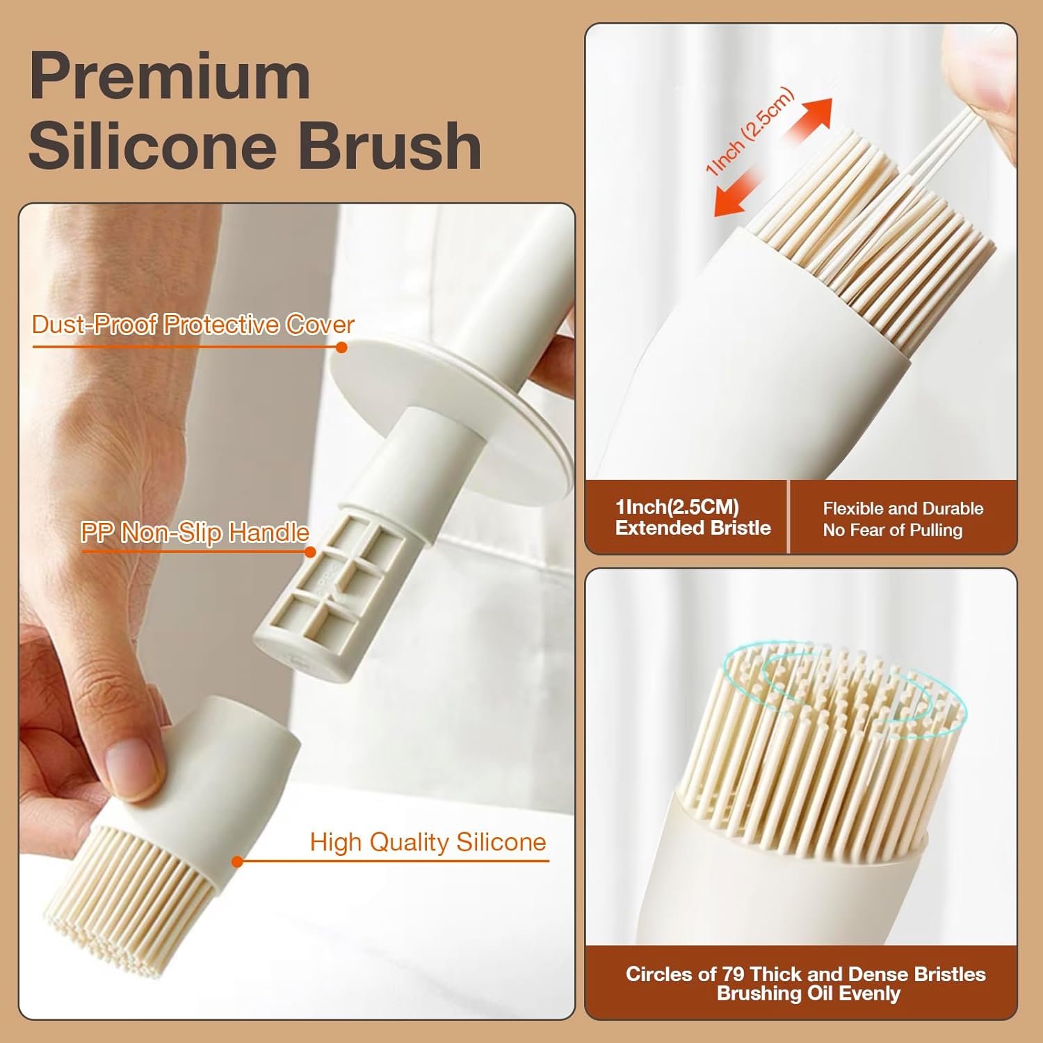 Oil Dispenser Bottle with Heat Resistant Brush, Glass Oil Dispenser for Kitchen, Oil Container with Silicone Basting & Pastry Brush for Cooking BBQ Vinegar Sauce Grill Frying(Creamy White) - VINE GLOBAL