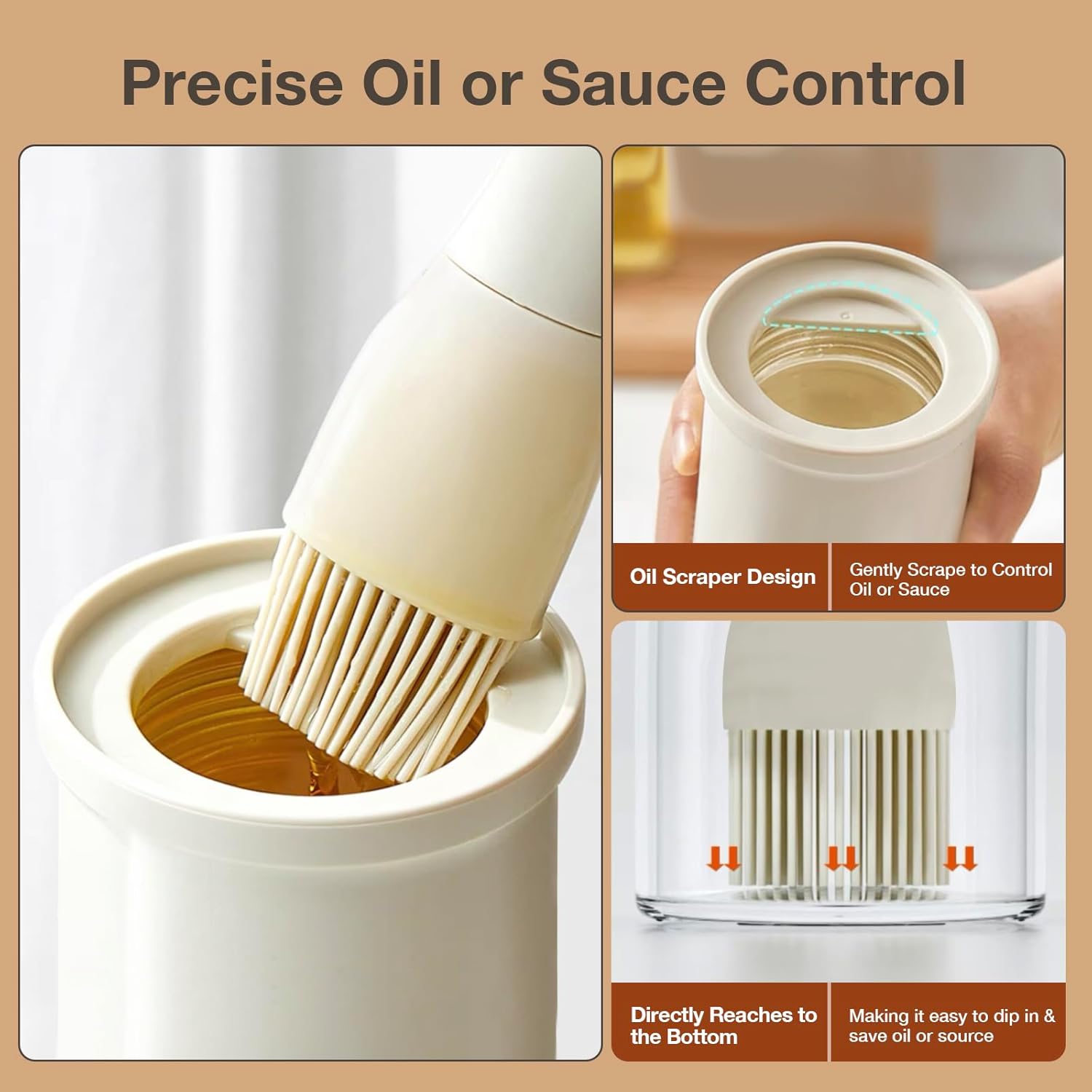 Oil Dispenser Bottle with Heat Resistant Brush, Glass Oil Dispenser for Kitchen, Oil Container with Silicone Basting & Pastry Brush for Cooking BBQ Vinegar Sauce Grill Frying(Creamy White) - VINE GLOBAL