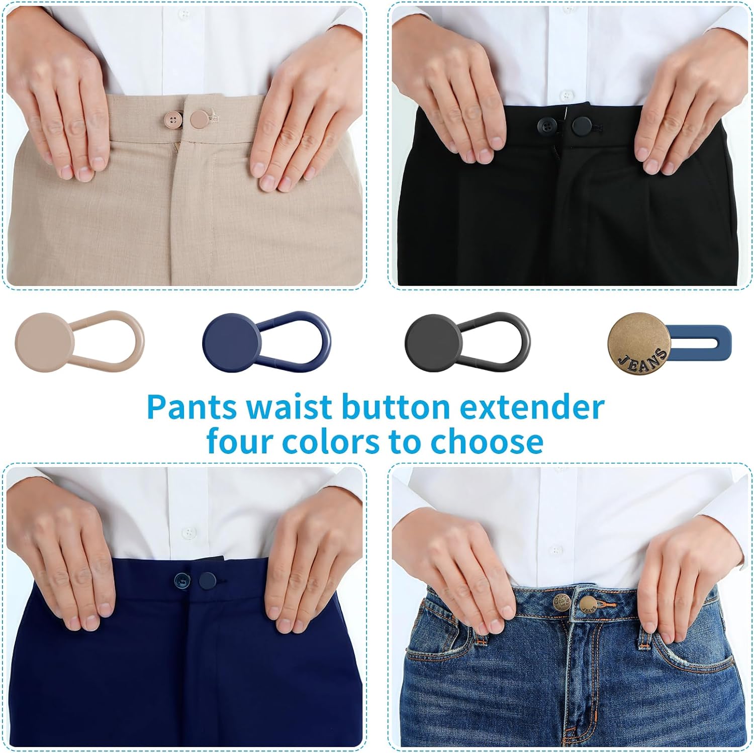 Ceryvop 12PCS Button Extenders for Jeans, Pants Waist Button Extender for Women Men, 3 Colors Pant Waistband Expander, Pants Waist Extension 1-1.4 Inches - VINE GLOBAL