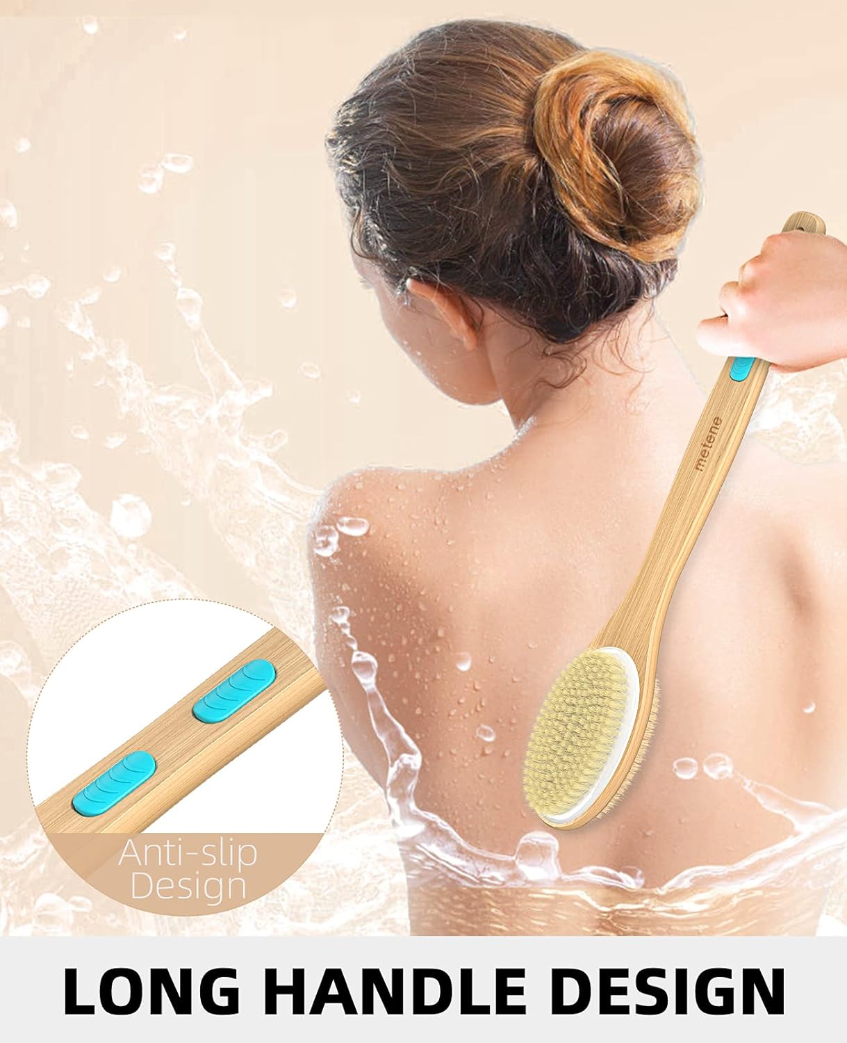 Shower Brush with Soft and Stiff Bristles, Bath Dual-Sided Long Handle Back Scrubber Body Exfoliator for Wet or Dry Brushing - VINE GLOBAL