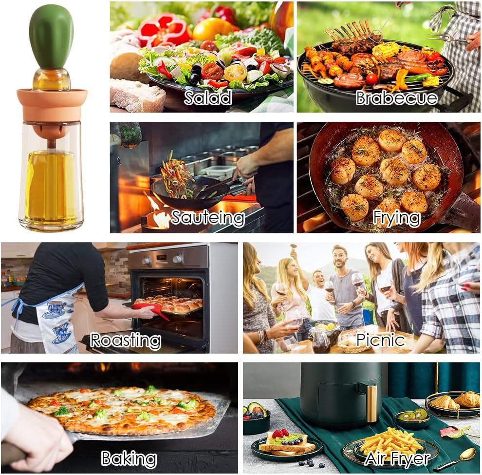 Oil Dispenser with Brush - Glass Olive Oil Dispenser for Kitchen, 2 IN 1 Oil Dispenser Bottle - VINE GLOBAL