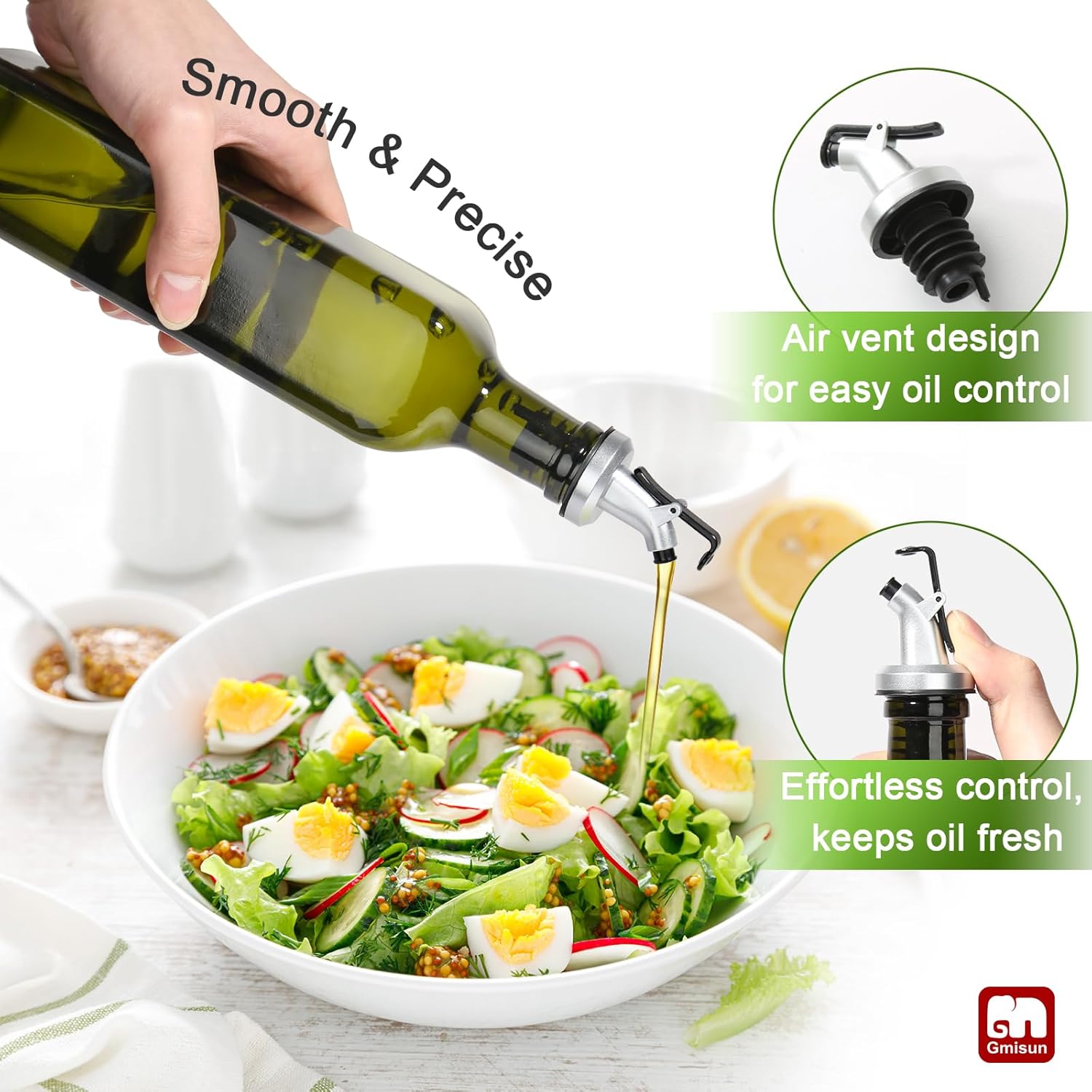 Oil Dispenser for Kitchen, 4Pack Oil Bottles for Kitchen, 17oz Cooking Oil Dispenser Bottle, Glass Oil Container with Plastic Pourer, Oil Cruet with Plastic Funnel and Labels for Vegetable - VINE GLOBAL