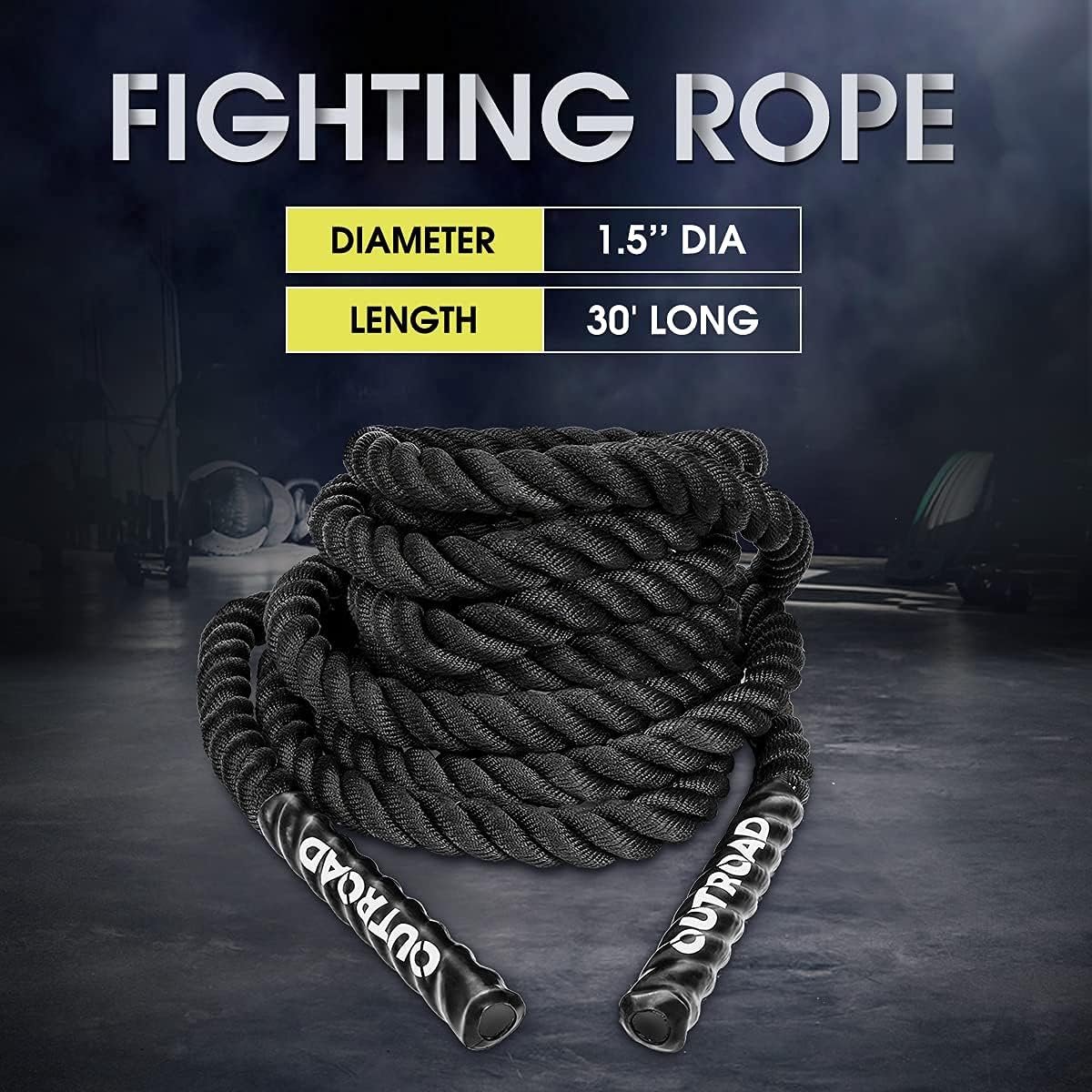 Battle Ropes 1.5 inch 30 ft - Polyester Workout Rope Heavy for Home Body Workouts Building Muscle, Black VINE GLOBAL