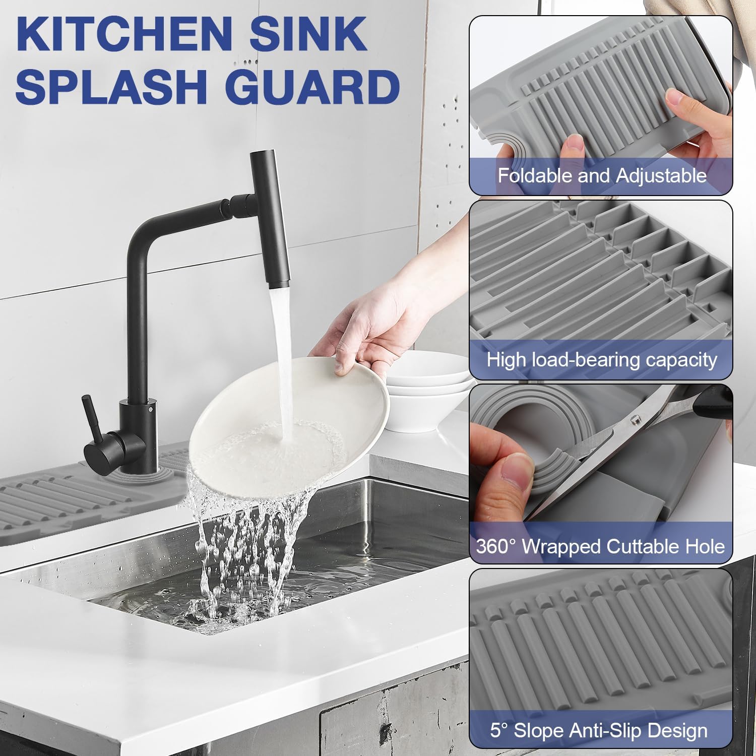 Faucet Mat for Kitchen Sink Splash Guard Silicone Draining Mat - VINE GLOBAL