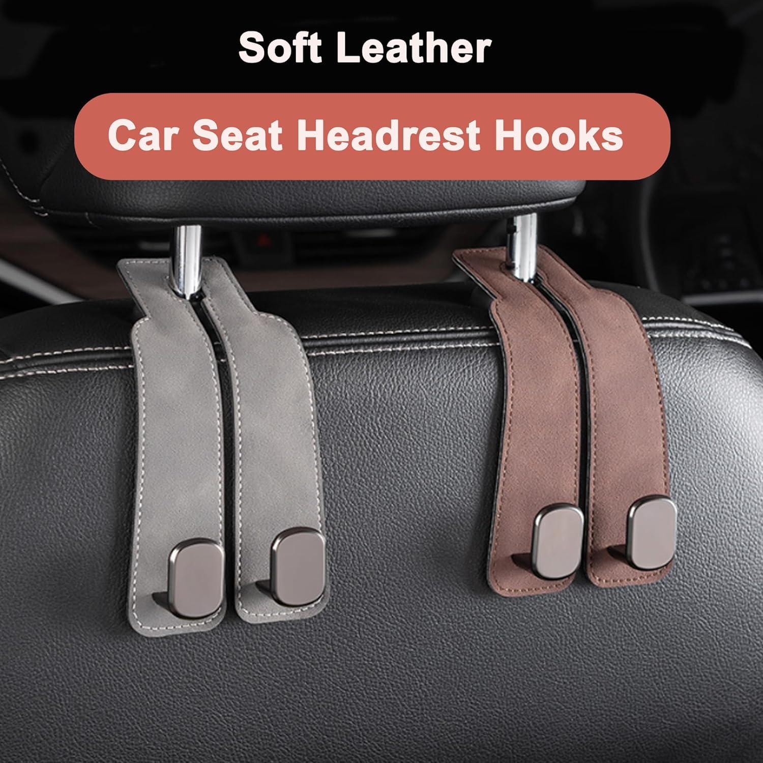 Amelity Car Hooks for Headrest, Car Seat Back Storage Hook for Headrest, Headrest Hooks for Purses and Bags, Car Hooks Leather (Black-2 Pack) - VINE GLOBAL