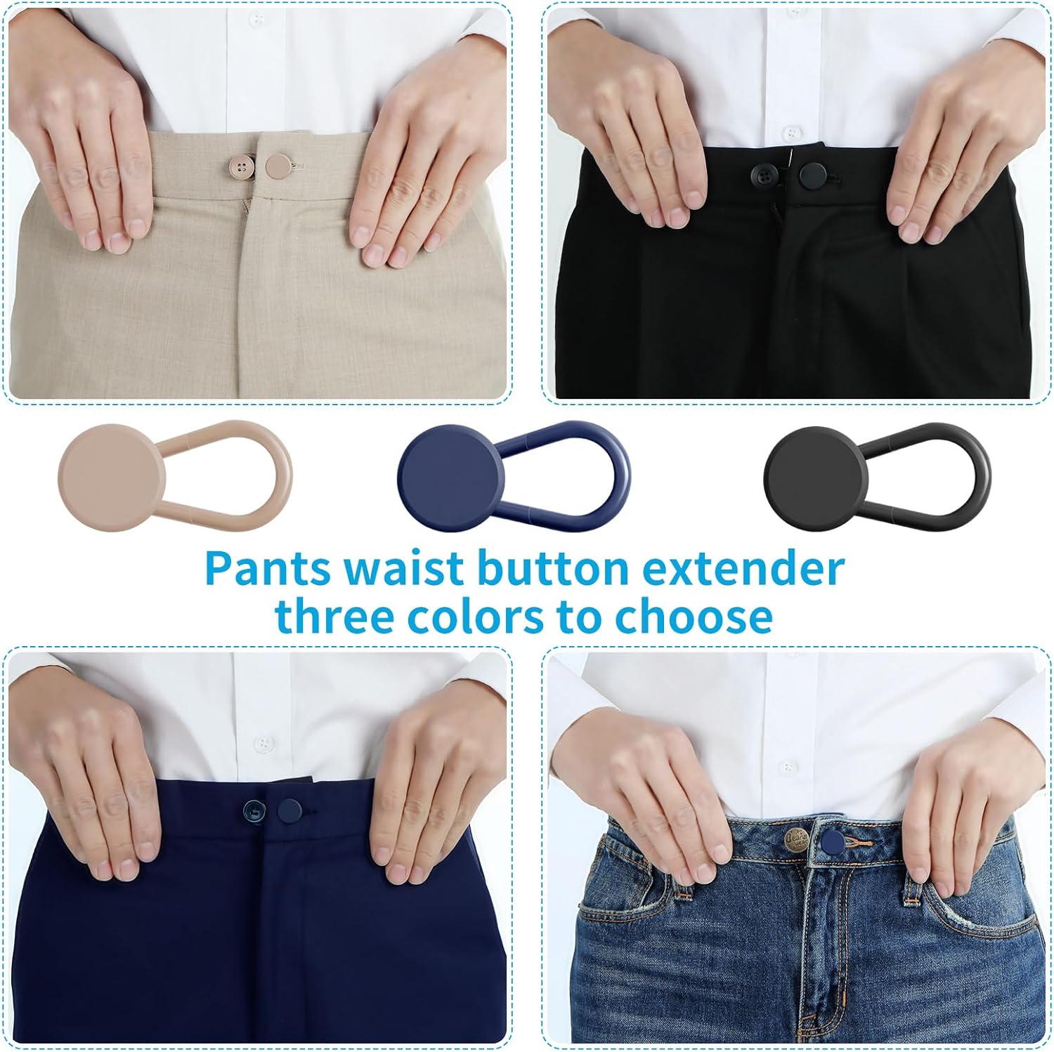 Ceryvop 12PCS Button Extenders for Jeans, Pants Waist Button Extender for Women Men, 3 Colors Pant Waistband Expander, Pants Waist Extension 1-1.4 Inches - VINE GLOBAL