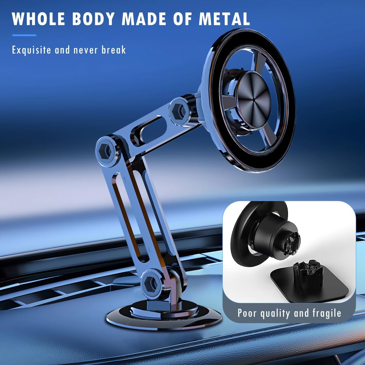Universal 360° Magnetic Car Phone Holder| Alloy Folding Magnetic Cellphone Holder for All Smartphone - VINE GLOBAL