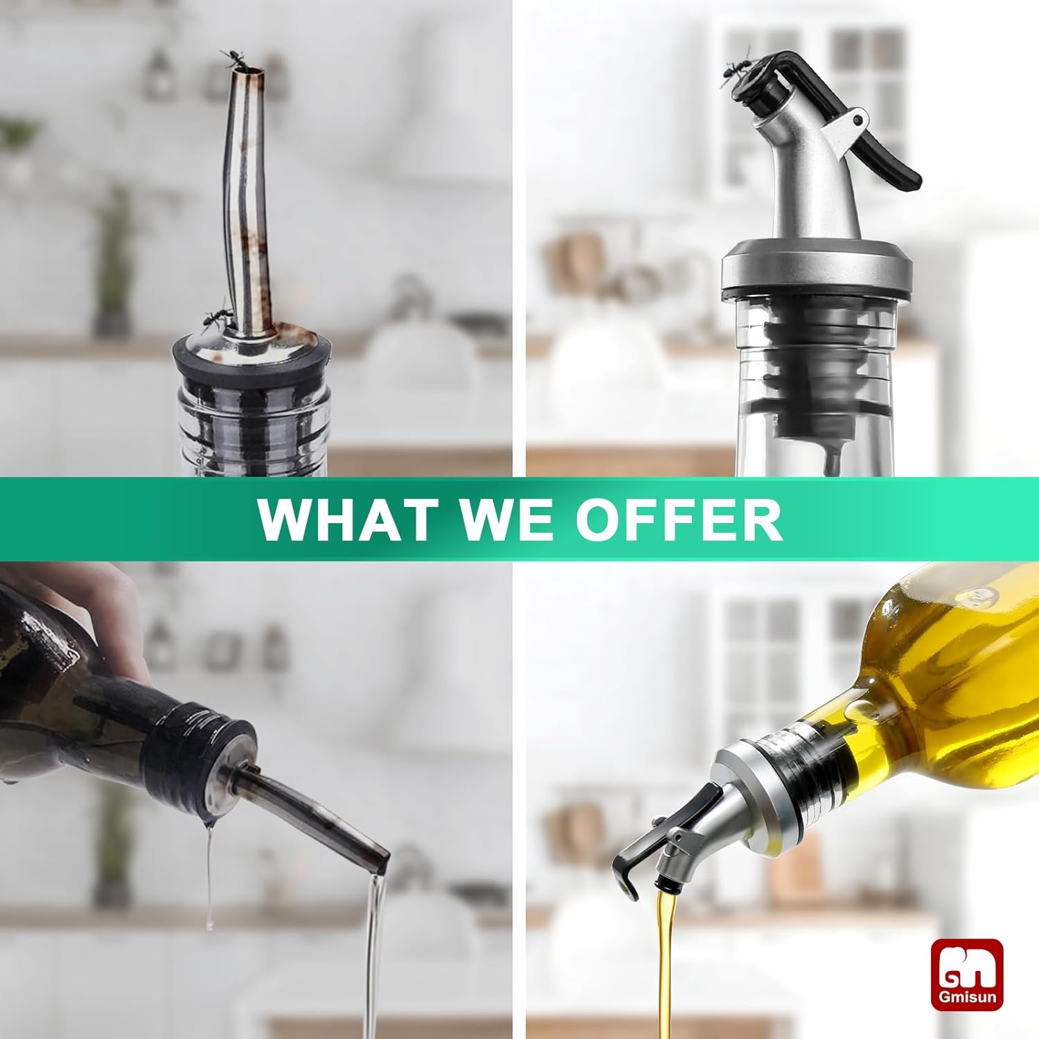 Oil Dispenser for Kitchen, 4Pack Oil Bottles for Kitchen, 17oz Cooking Oil Dispenser Bottle, Glass Oil Container with Plastic Pourer, Oil Cruet with Plastic Funnel and Labels for Vegetable - VINE GLOBAL