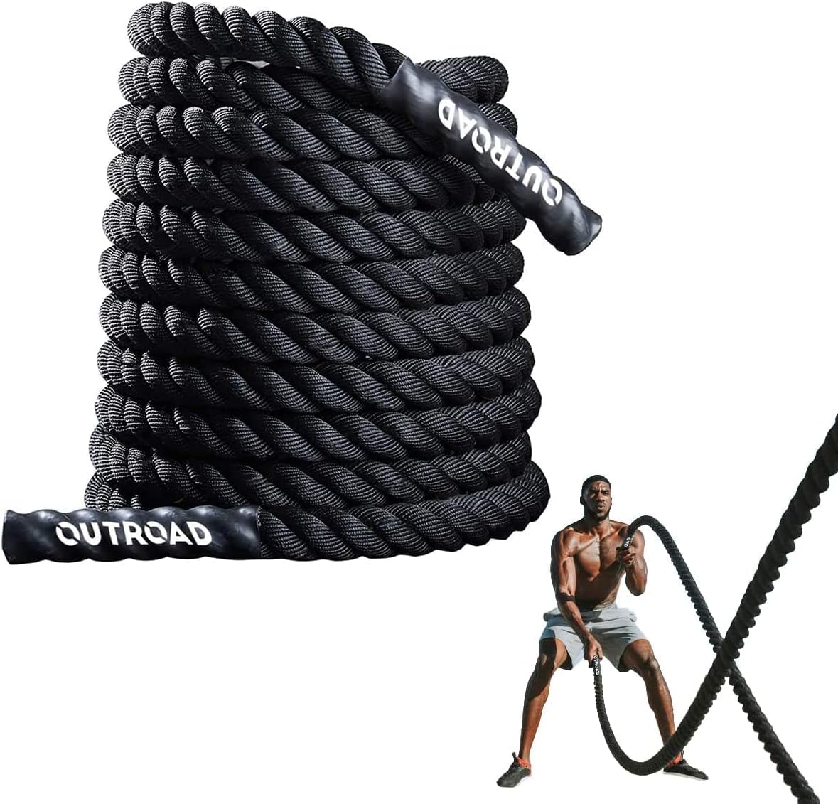 Battle Ropes 1.5 inch 30 ft - Polyester Workout Rope Heavy for Home Body Workouts VINE GLOBAL