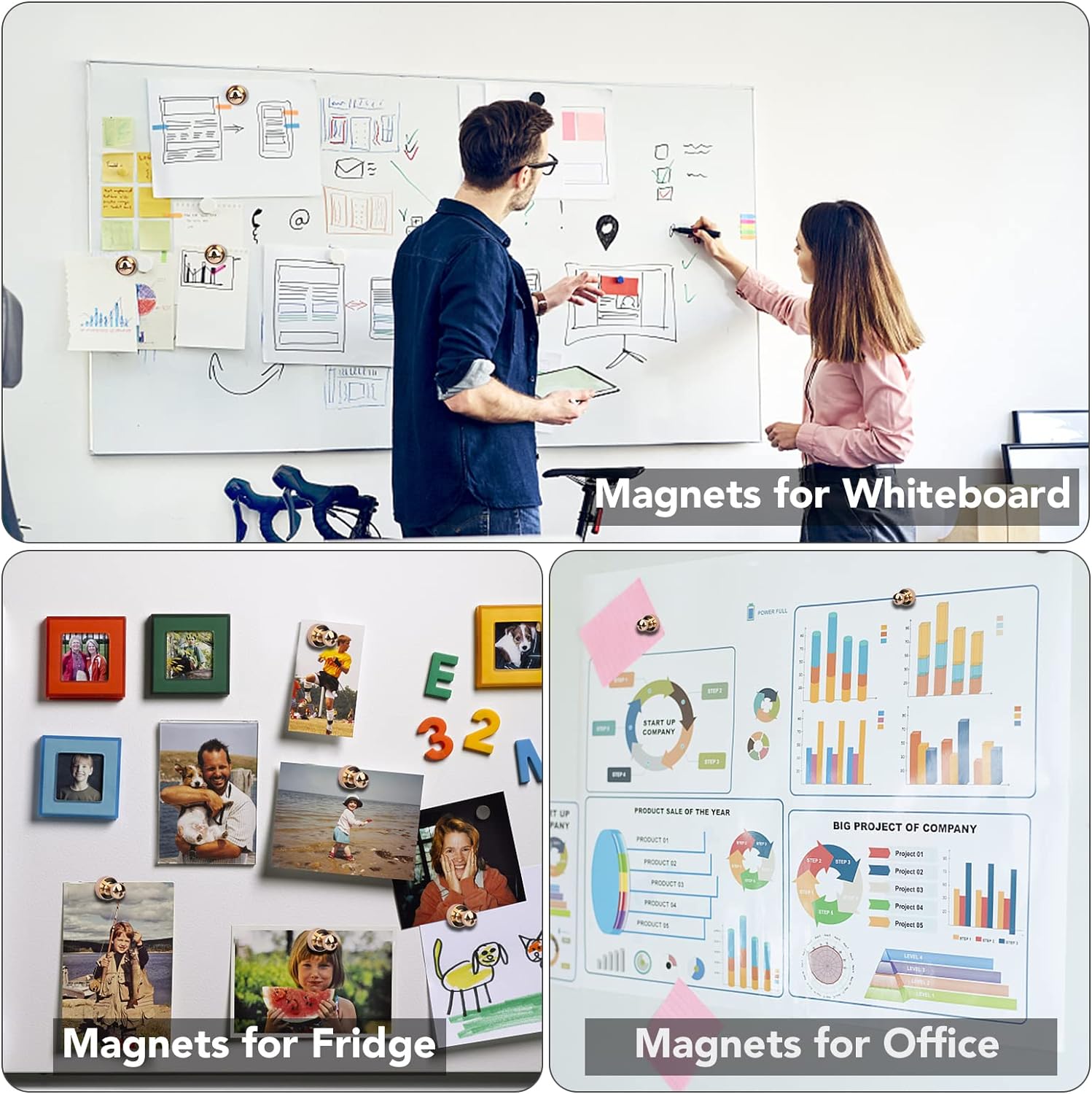 12Pcs Black Fridge Magnets, Small and Strong Magnets for Whiteboard - VINE GLOBAL