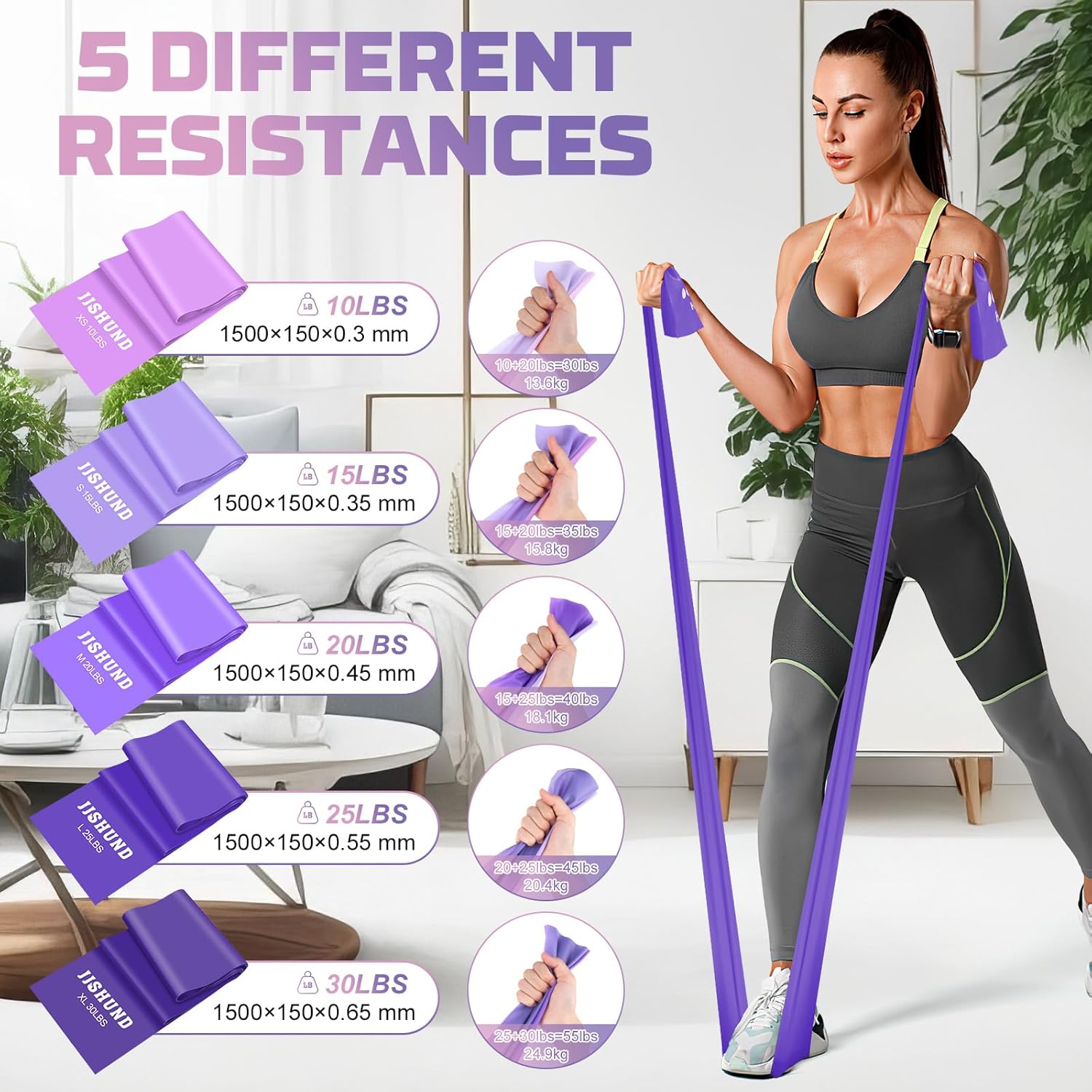 Resistance Bands Set, 5 Pcs Exercise Bands Elastic Stretch Bands for Yoga Pilates Fitness Stretching Strength Training, Workout Bands for Home Gym VINE GLOBAL