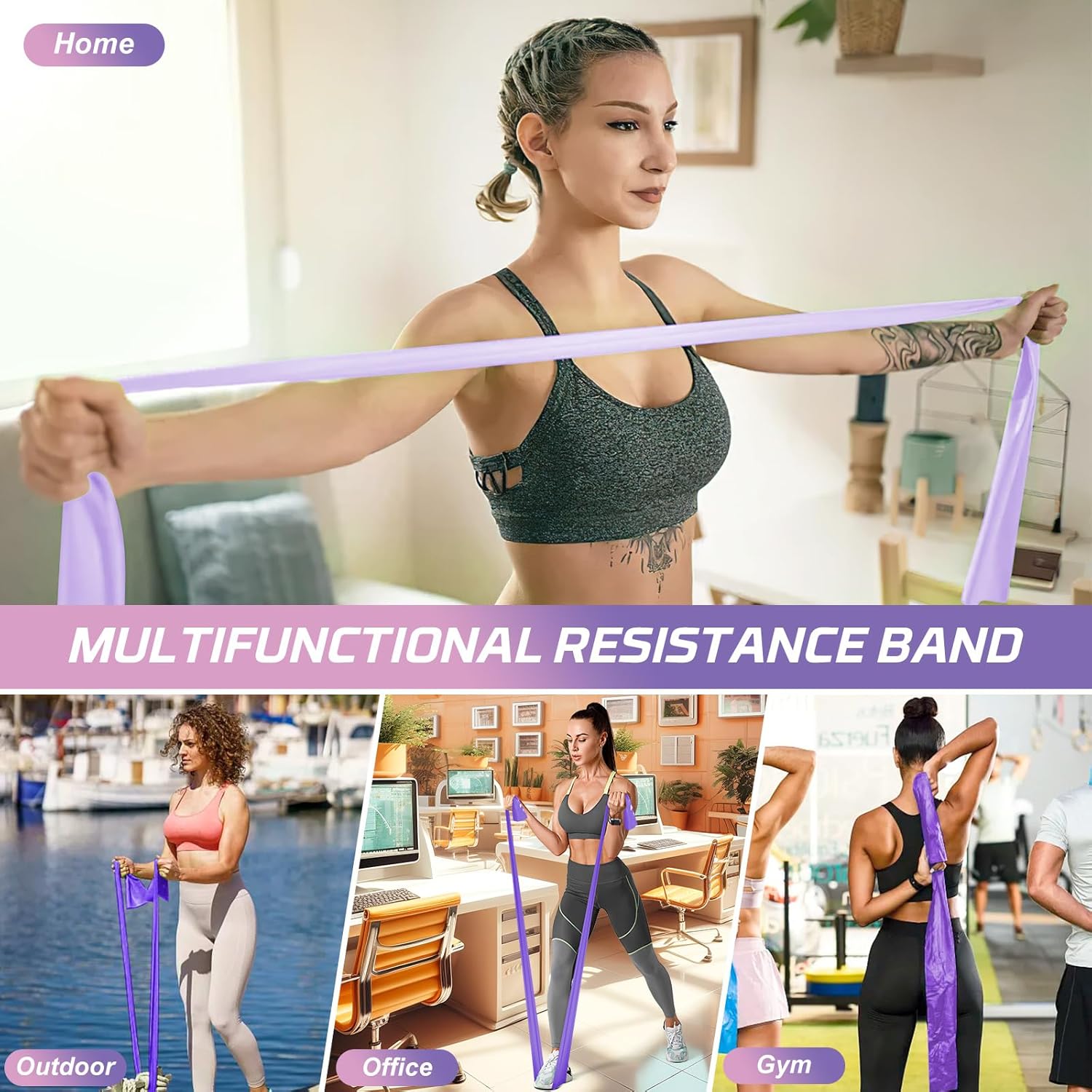 Resistance Bands Set, 5 Pcs Exercise Bands Elastic Stretch Bands for Yoga Pilates Fitness Stretching Strength Training, Workout Bands for Home Gym VINE GLOBAL