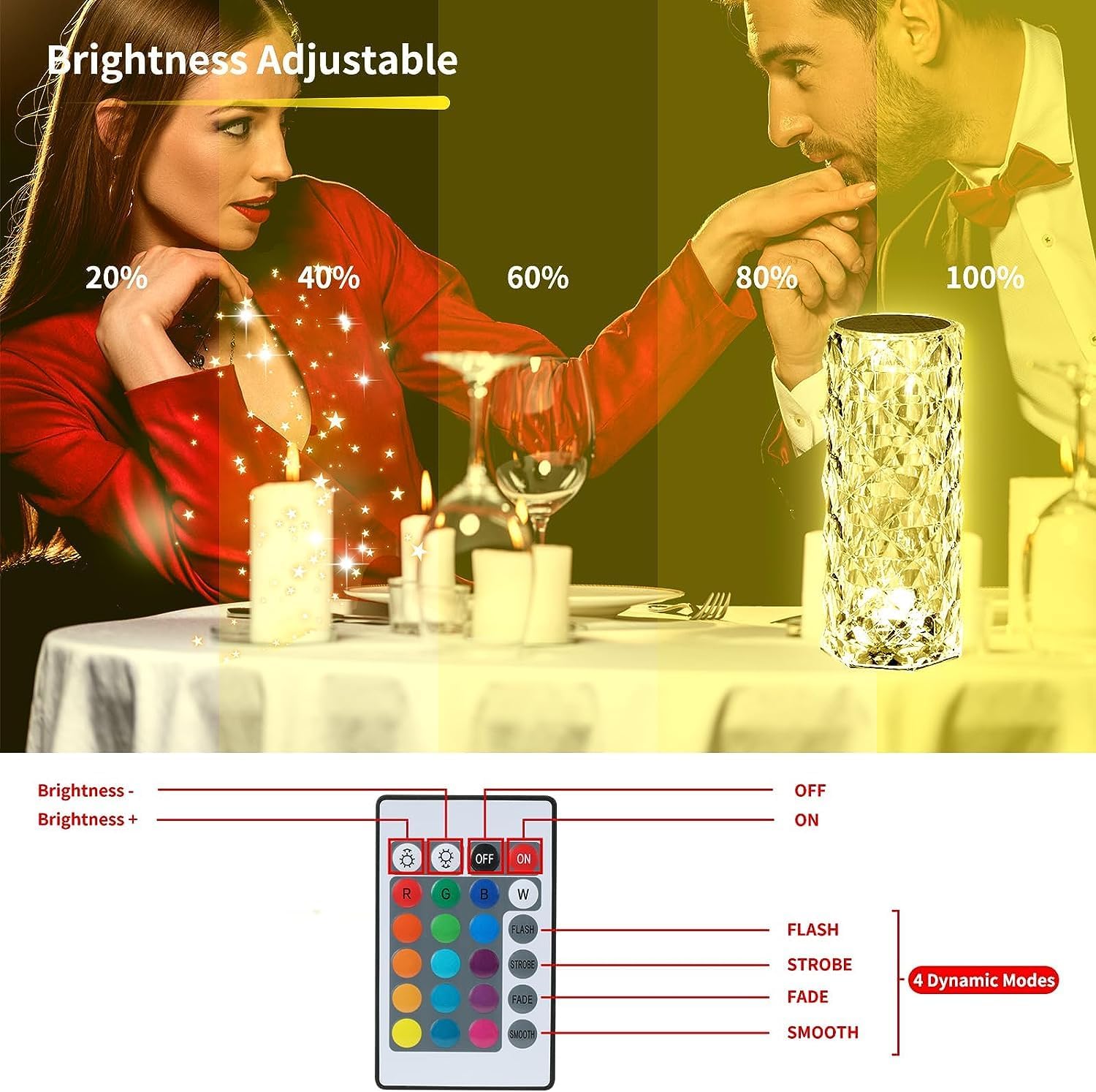 Crystal RGB Table Lamp | Touch Control Rose Wave Lamp - VINE GLOBAL