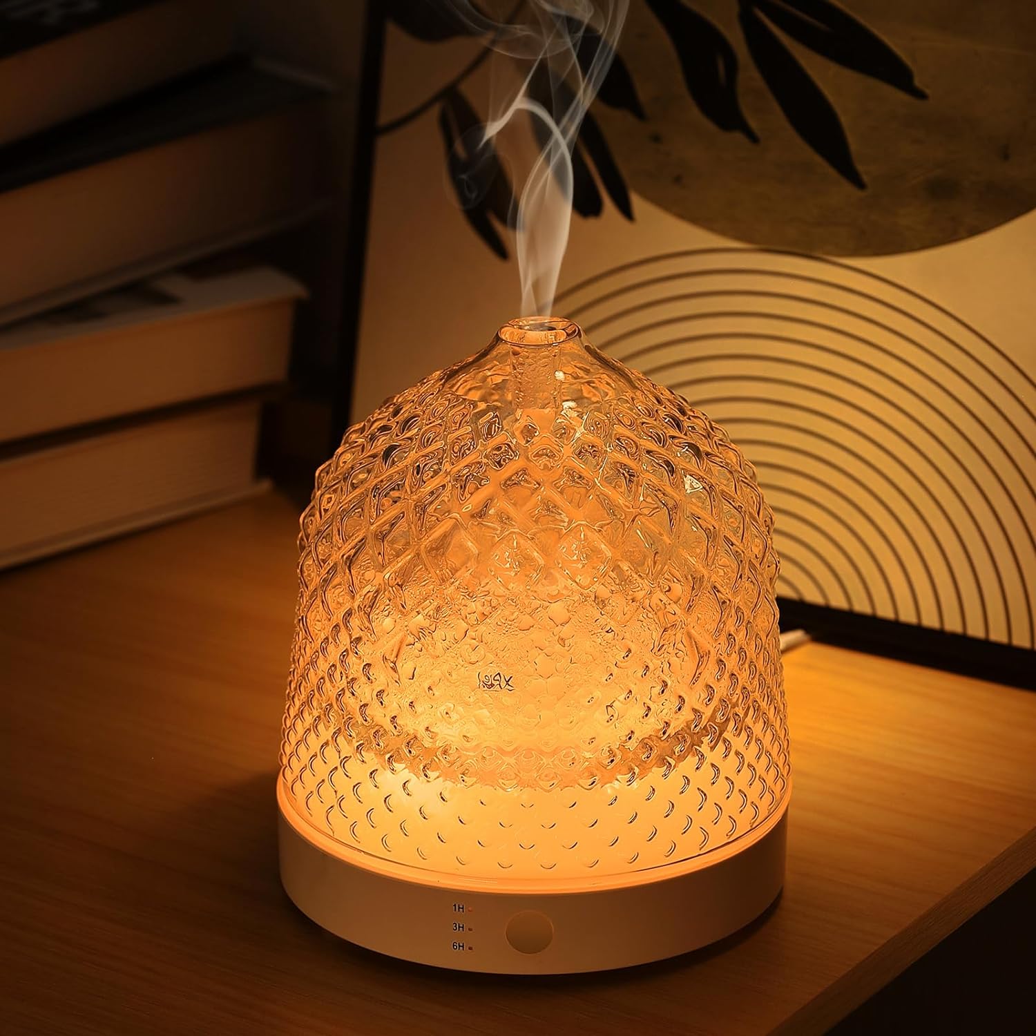 Glass Essential Oil Diffuser, 200ml Ultrasonic Aroma Diffusers with Glass Reservoir Dome & White Plastic Base Lock Color Auto-Off Timer 7 Color Light for Home Office Bedroom Yoga - VINE GLOBAL