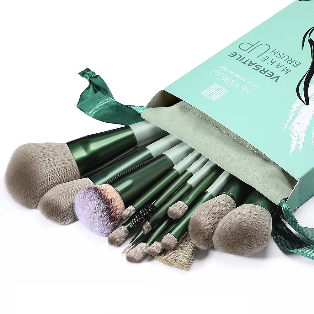 Makeup Brushes 15Pcs Makeup Brush Set Premium Synthetic Bristles Green Color Conical Handle Kabuki Foundation Brush Face Lip Eye Makeup Sets Professional with Portable Drawstring Flannel Bag
