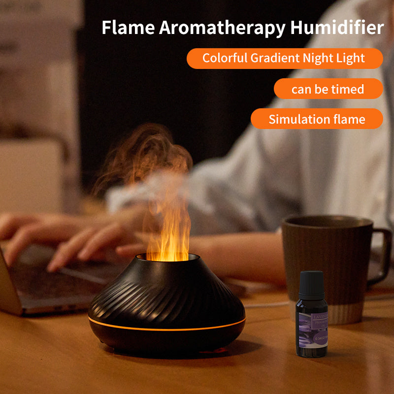 Newest RGB Flame Aroma Diffuser 130Ml 3d Colorful Flame Humidifier Fire Volcano Diffuser Flame - VINE GLOBAL
