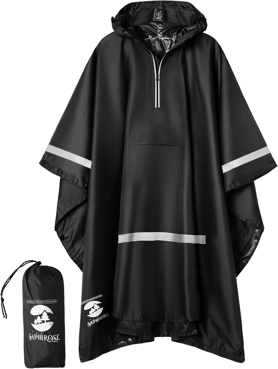 Hooded Rain Poncho Waterproof Raincoat Jacket for Men Women Adults