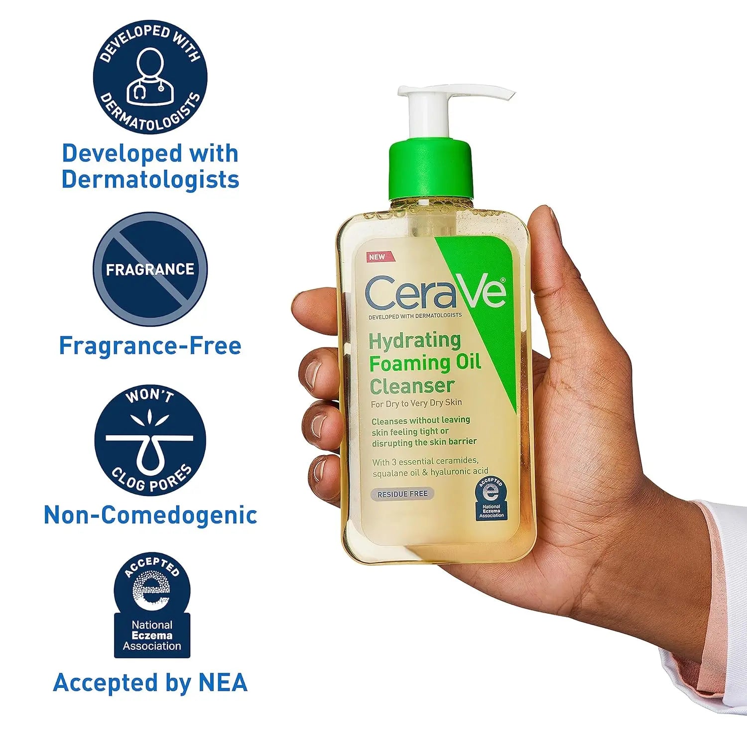 CeraVe Hydrating Foaming Oil Facial Cleanser, Dry Skin Face Wash with Hyaluronic Acid, 12 fl oz Doba