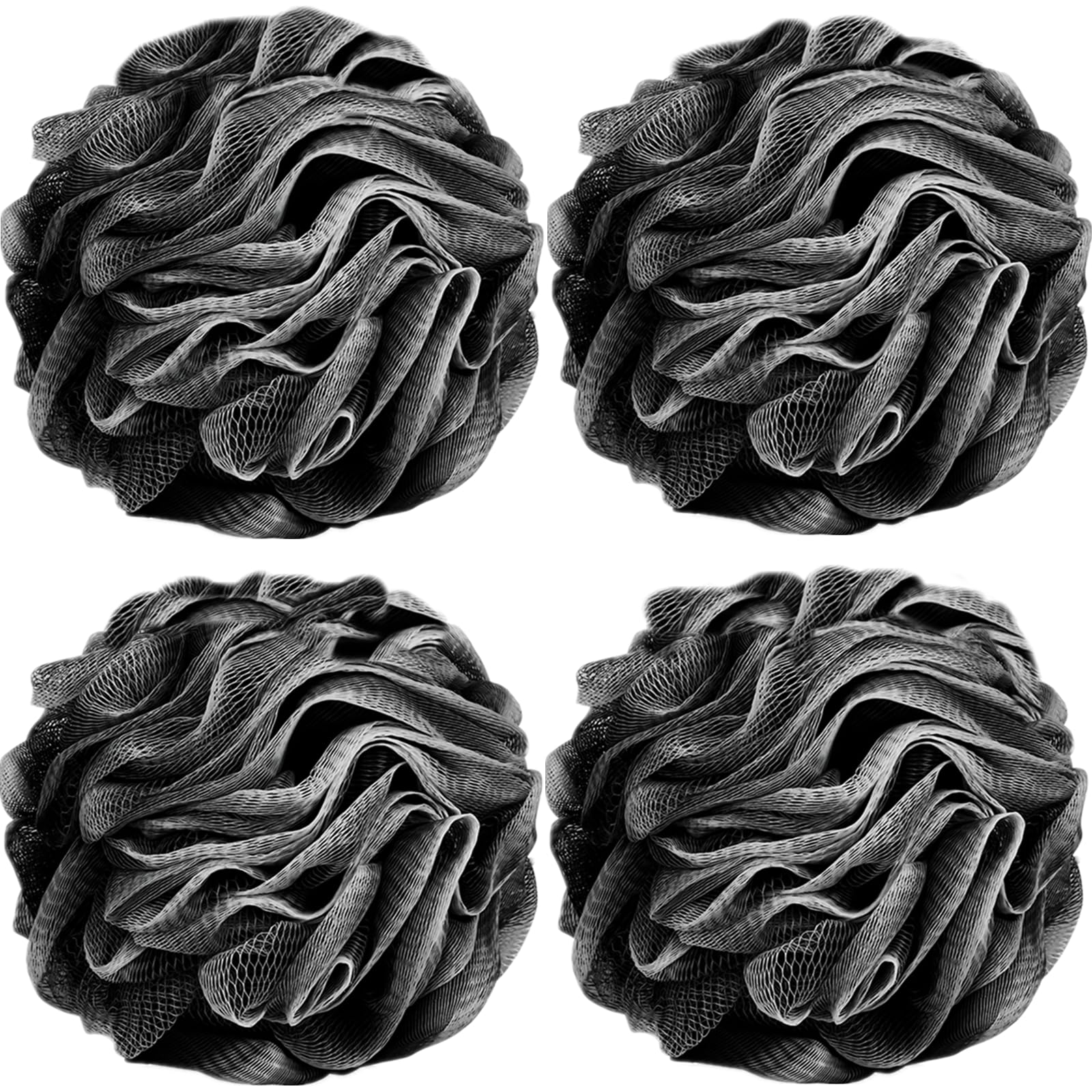 4-Pack Bath Sponges Shower Loofahs Mesh Balls Sponge for Body Wash Bathroom Men Women - VINE GLOBAL