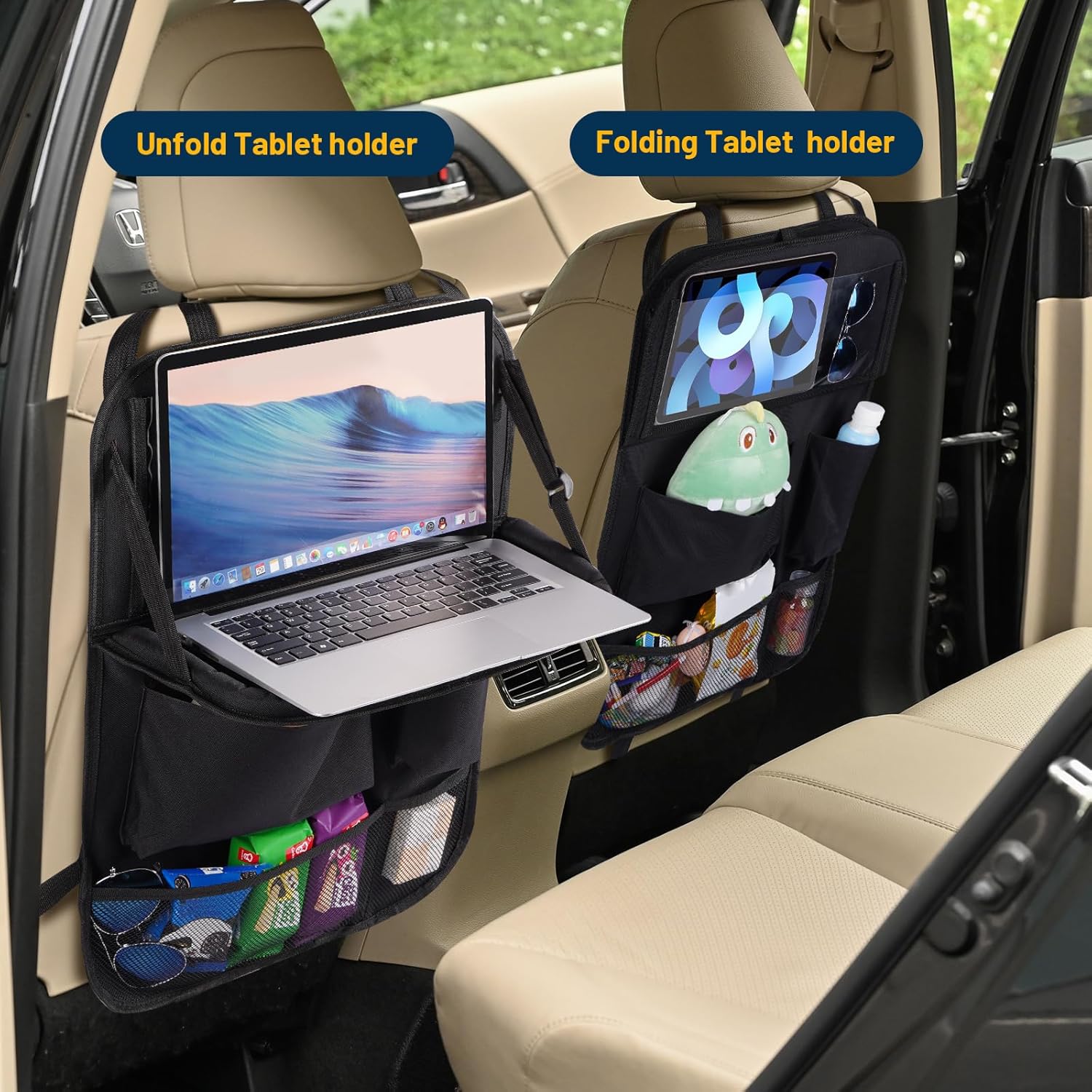 Car Back Seat Organizer with Foldable Table Tray,Backseat Organizers and Storage for kids,Car Seat Back Protectors Kick Mats Travel Accessories,1 Pack VINE GLOBAL