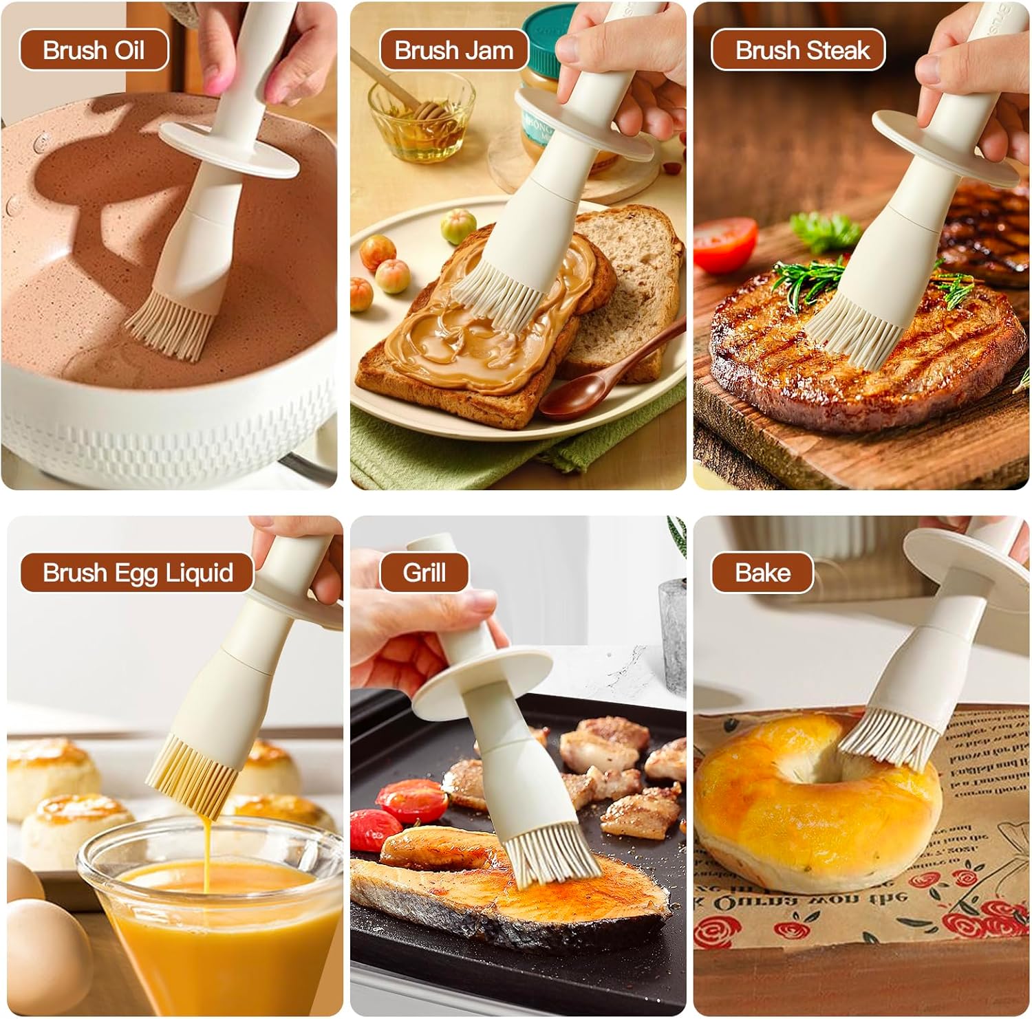 Oil Dispenser Bottle with Heat Resistant Brush, Glass Oil Dispenser for Kitchen, Oil Container with Silicone Basting & Pastry Brush for Cooking BBQ Vinegar Sauce Grill Frying(Creamy White) - VINE GLOBAL