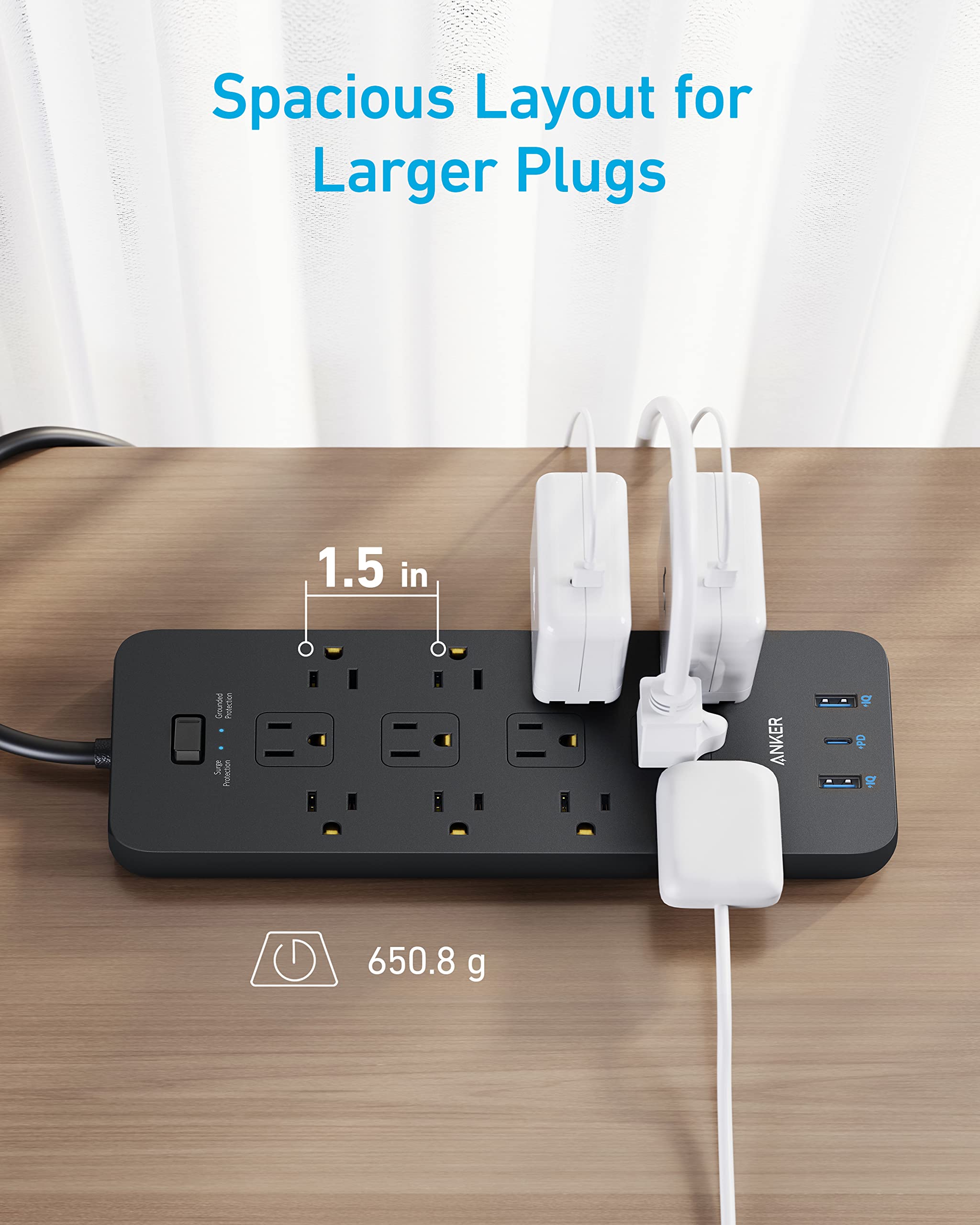 Surge Protector Power Strip (2100J), Anker 12 Outlets with 1 USB C and 2 USB Ports foriPhone 15/15 Plus/15 Pro/15 Pro Max, 5ft Extension Cord, Flat Plug, 20W USB C Charging for Home, Office,TUV Listed - VINE GLOBAL