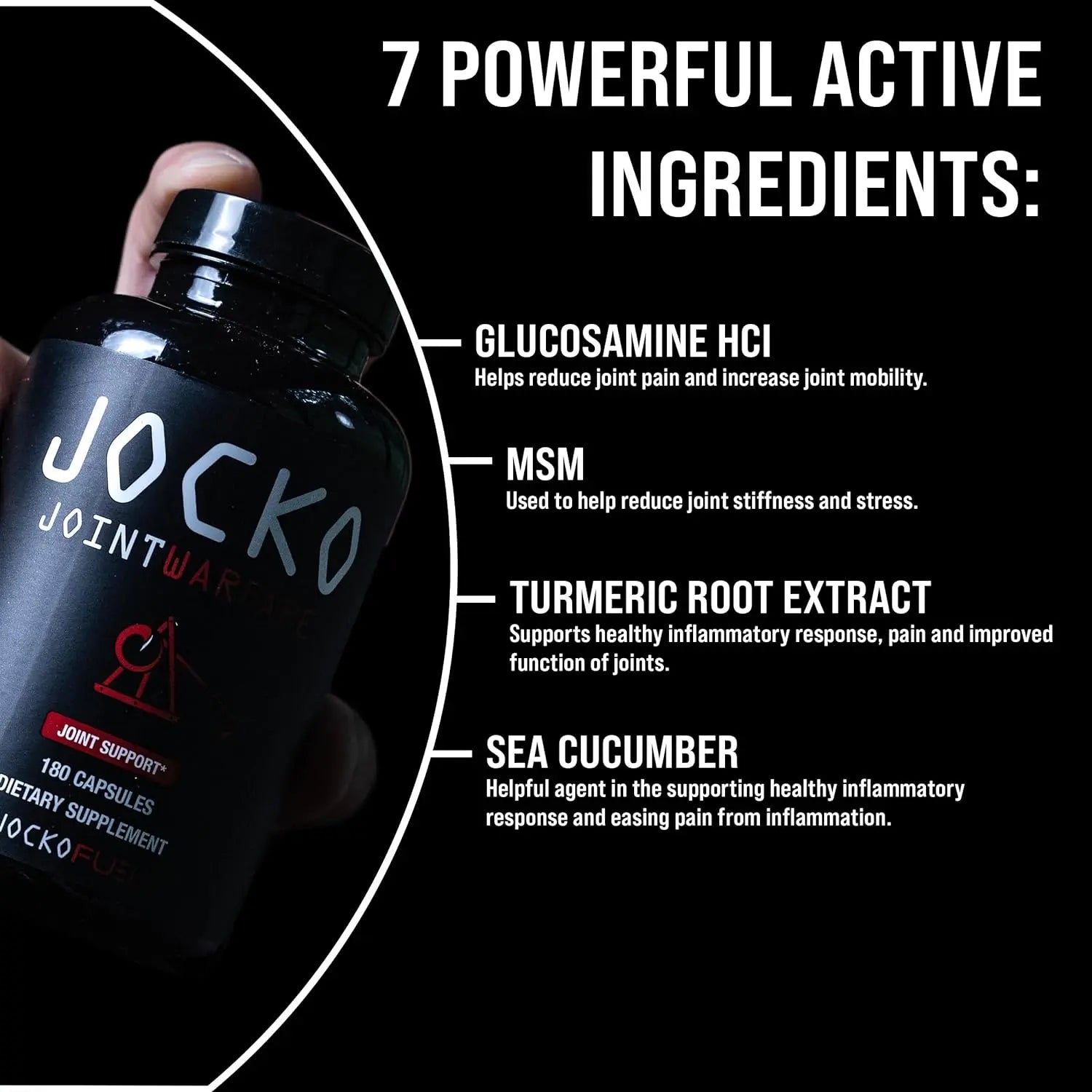 Jocko Fuel Joint Support Supplement - Glucosamine MSM for Joint Pain, Mobility, & Flexibility w/Turmeric & Boswellia (180 Capsules) VINE GLOBAL