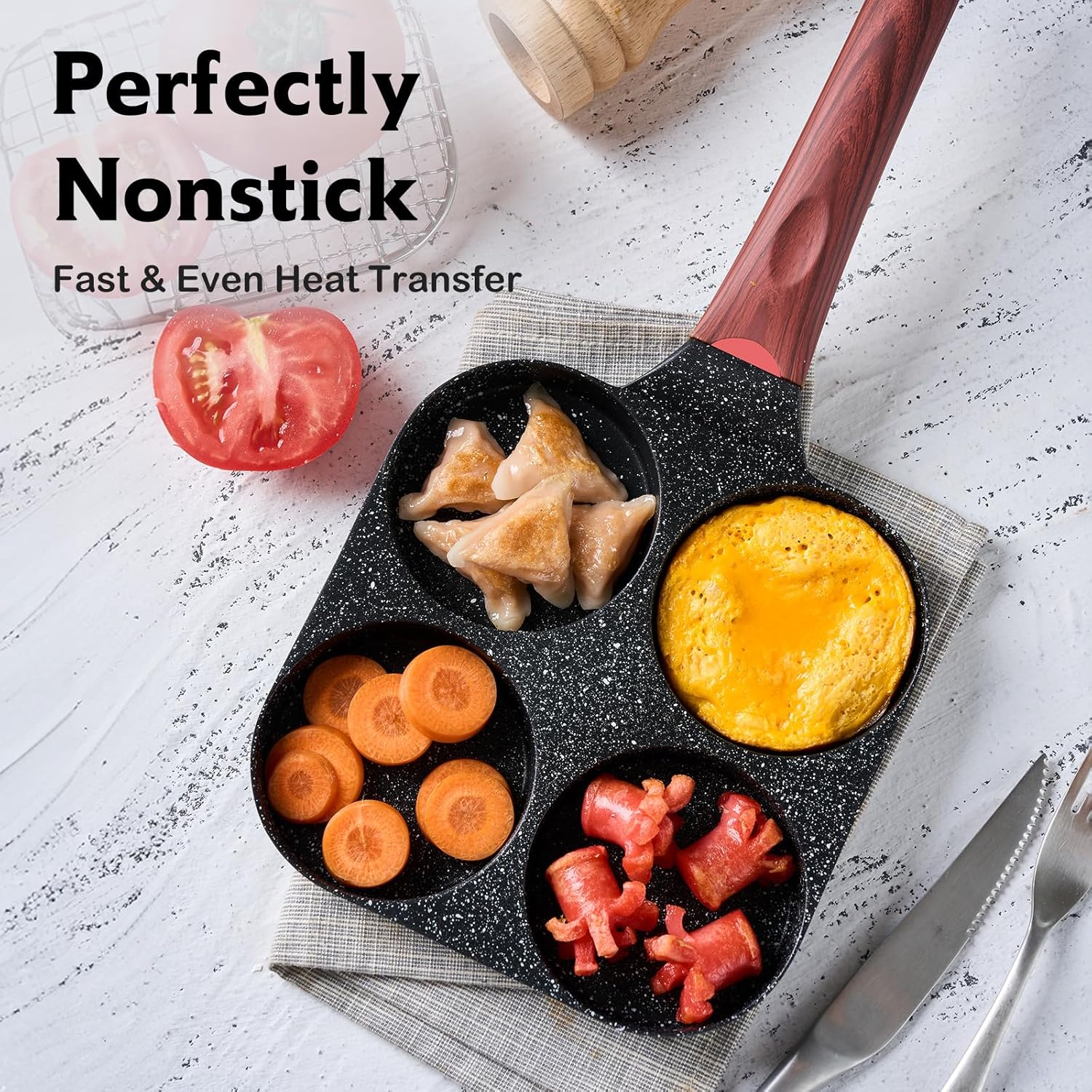 Egg Pan, 4-Cup Nonstick Granite Omelette Skillet - VINE GLOBAL