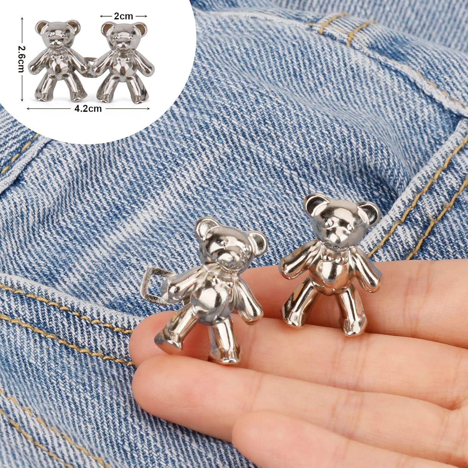 Pant Waist Tightener, Detachable Jean Buttons for Loose Jeans, Adjustable Jean Buttons Pins, 4 Sets - VINE GLOBAL