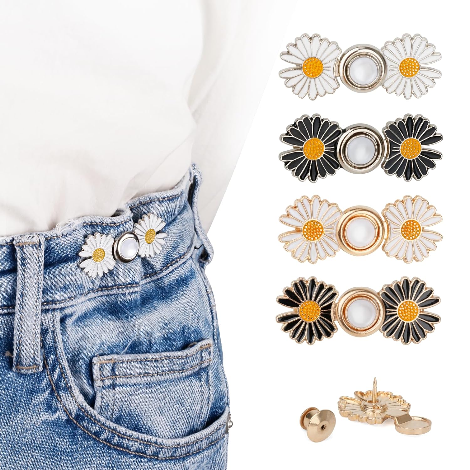 Pant Waist Tightener, Detachable Jean Buttons for Loose Jeans, Adjustable Jean Buttons Pins, 4 Sets - VINE GLOBAL