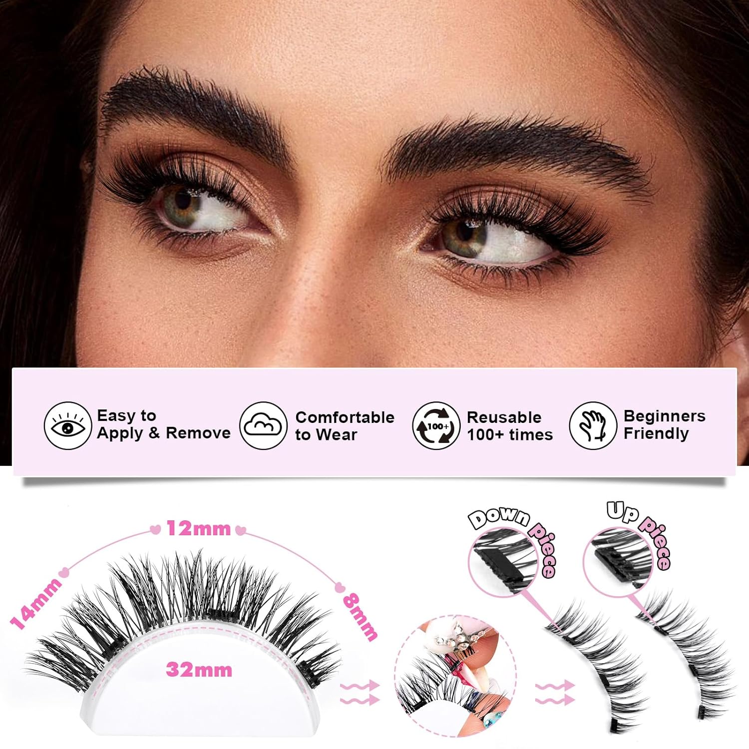 Magnetic Lashes with Applicator No Glue Magnetic False Eyelashes Kit  Wispy Reusable Eyelashes - VINE GLOBAL