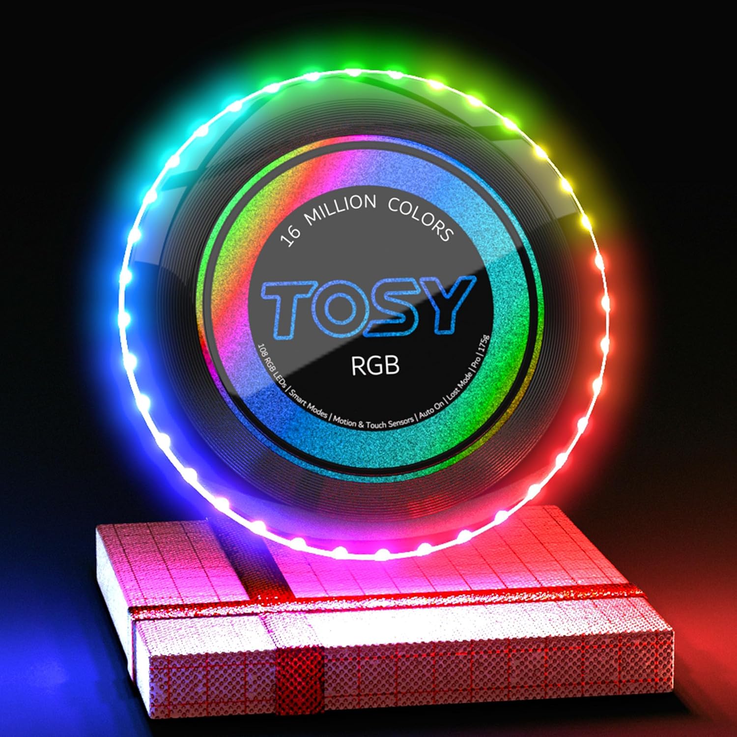 Flying Disc - 16 Million Color RGB or 36 or 360 LEDs, Extremely Bright, Smart Modes, Auto Light Up, Rechargeable, Cool Fun Christmas, Birthday & Camping Gift for Men/Boys/Teens/Kids, 175g frisbee - VINE GLOBAL