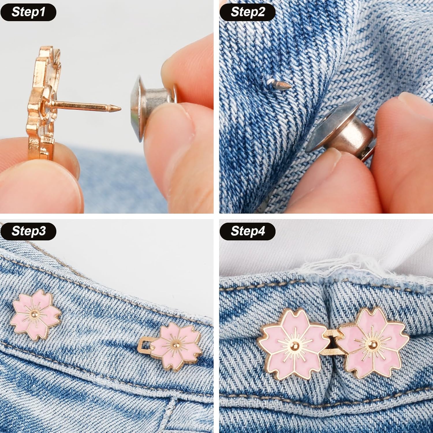 Pant Waist Tightener, Detachable Jean Buttons for Loose Jeans, Adjustable Jean Buttons Pins, 4 Sets - VINE GLOBAL